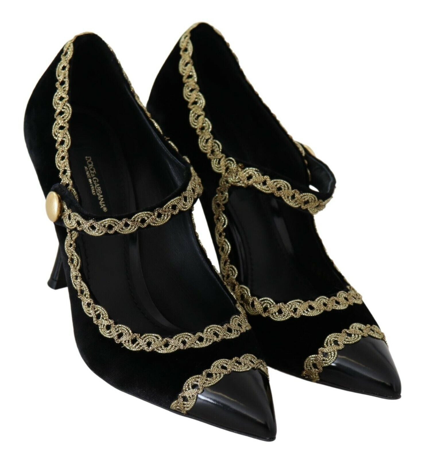 Dolce & Gabbana Black Embellished Velvet Mary Jane Pumps Shoes LUNESCAPE