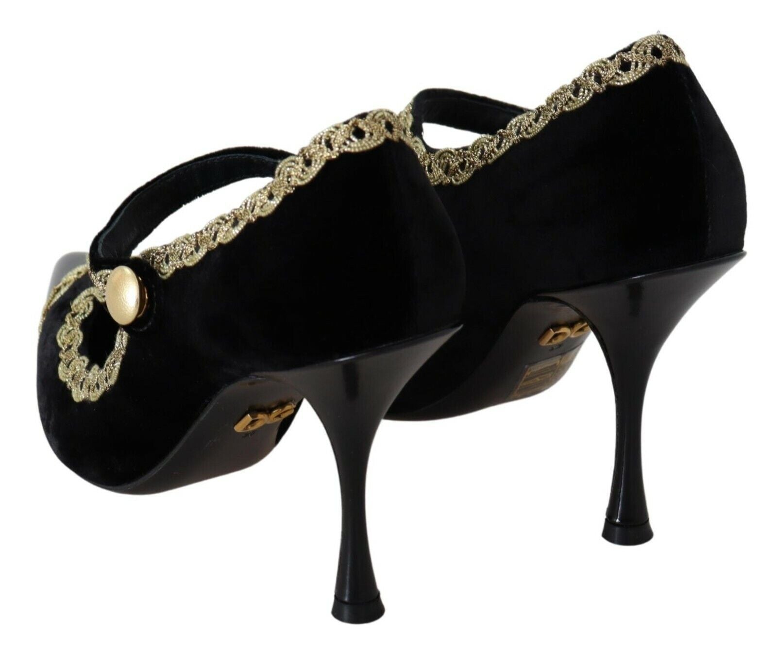Dolce & Gabbana Black Embellished Velvet Mary Jane Pumps Shoes LUNESCAPE