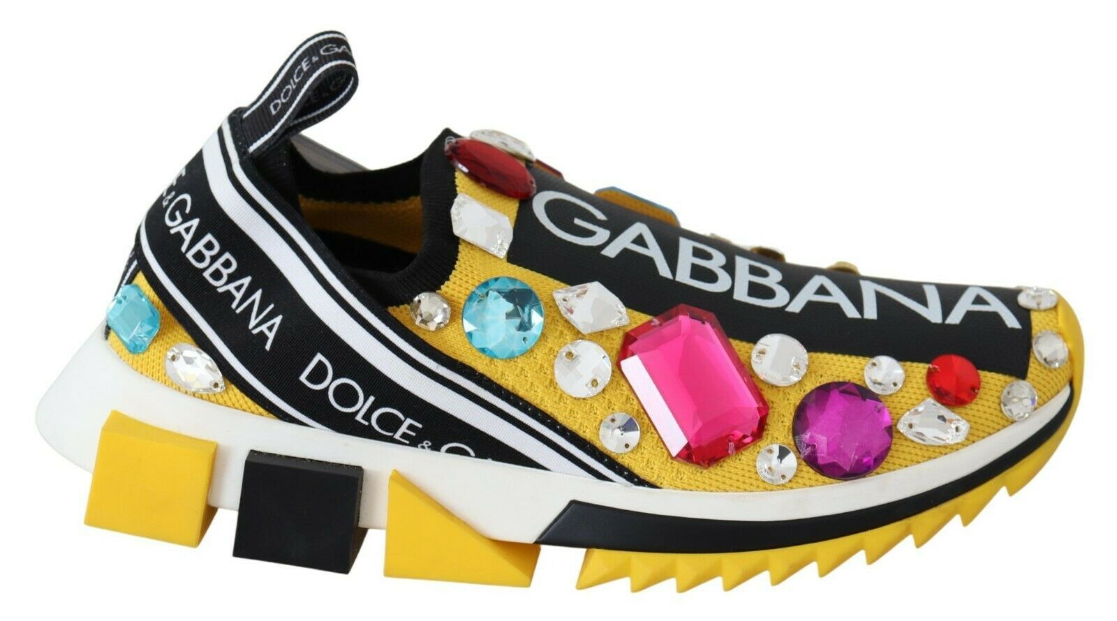 Dolce & Gabbana Yellow Multicolor Crystals Sneakers Shoes LUNESCAPE