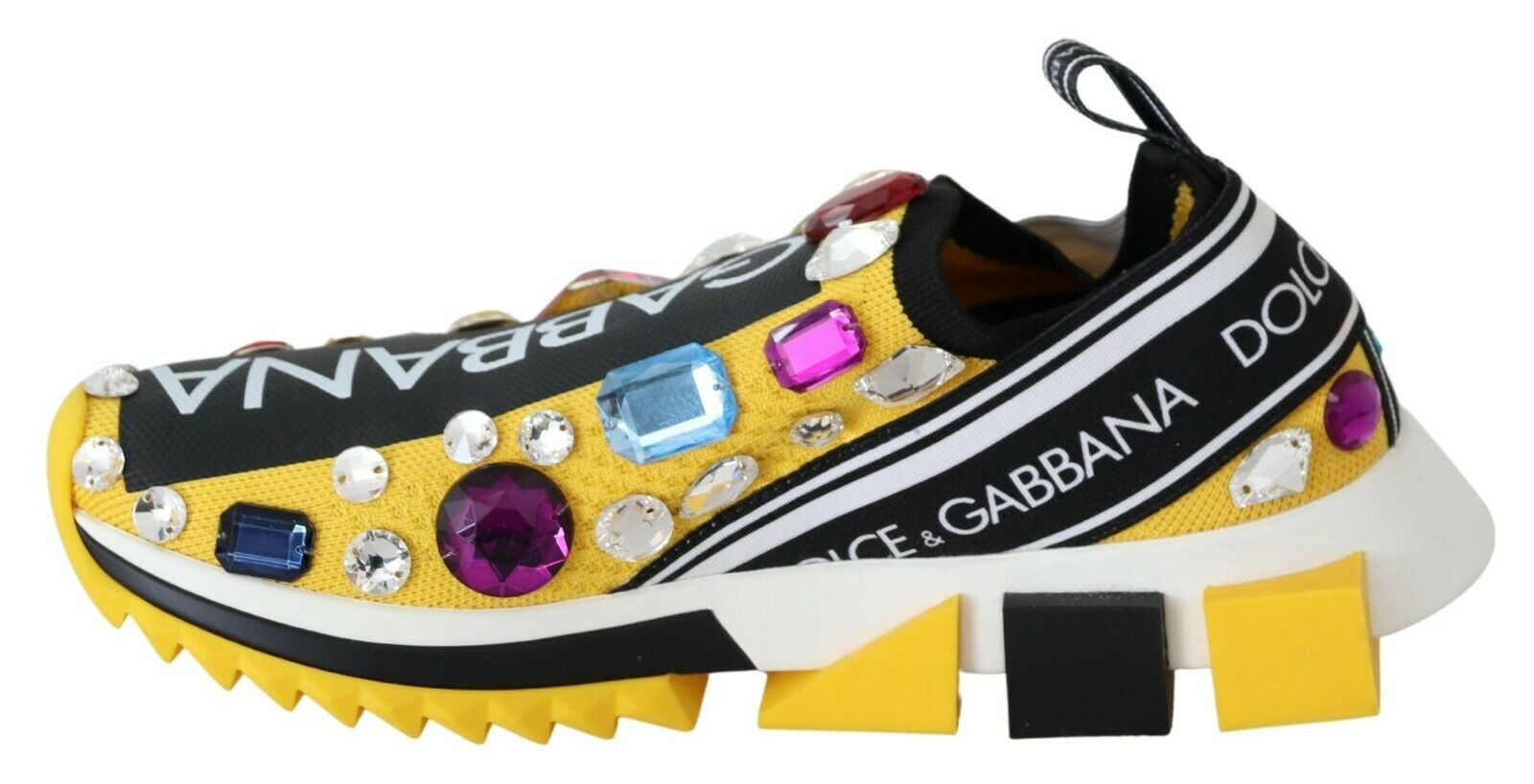 Dolce & Gabbana Yellow Multicolor Crystals Sneakers Shoes LUNESCAPE