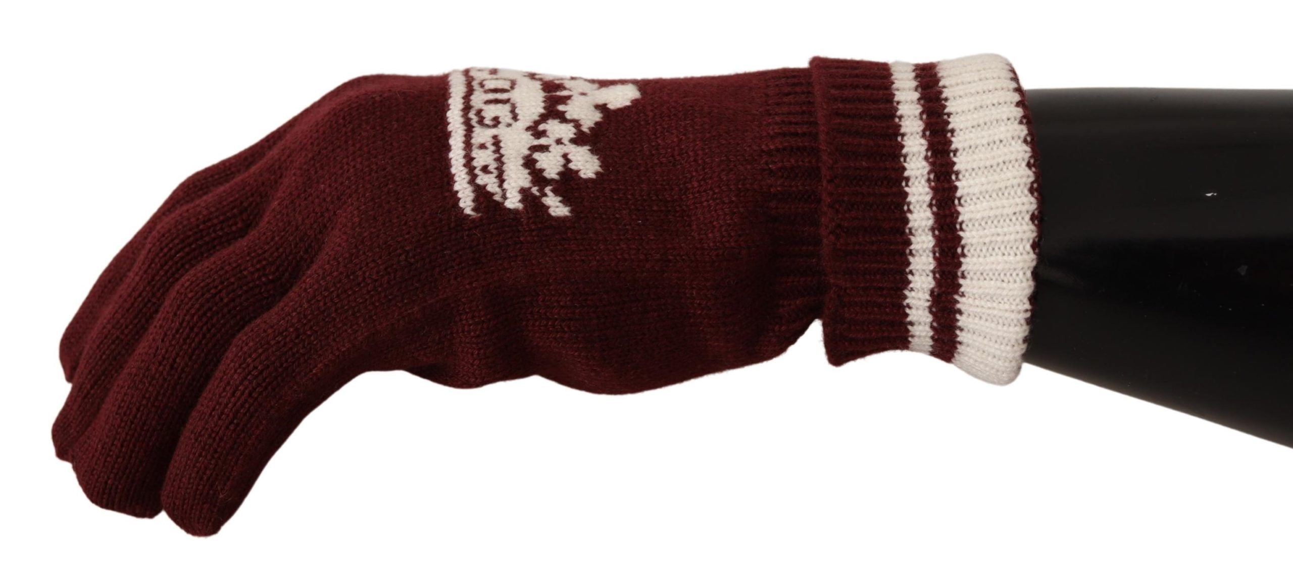 Dolce & Gabbana Red White D&G Logo Crown Cashmere Gloves LUNESCAPE