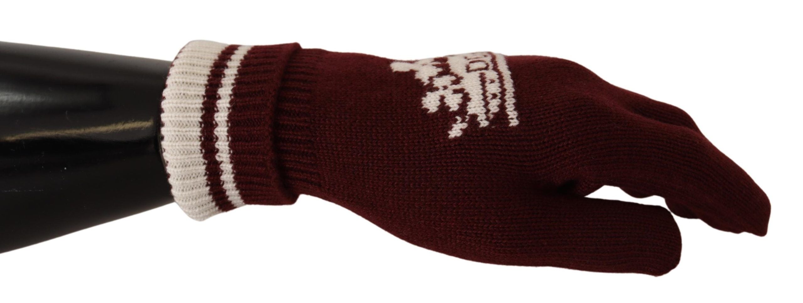 Dolce & Gabbana Red White D&G Logo Crown Cashmere Gloves LUNESCAPE