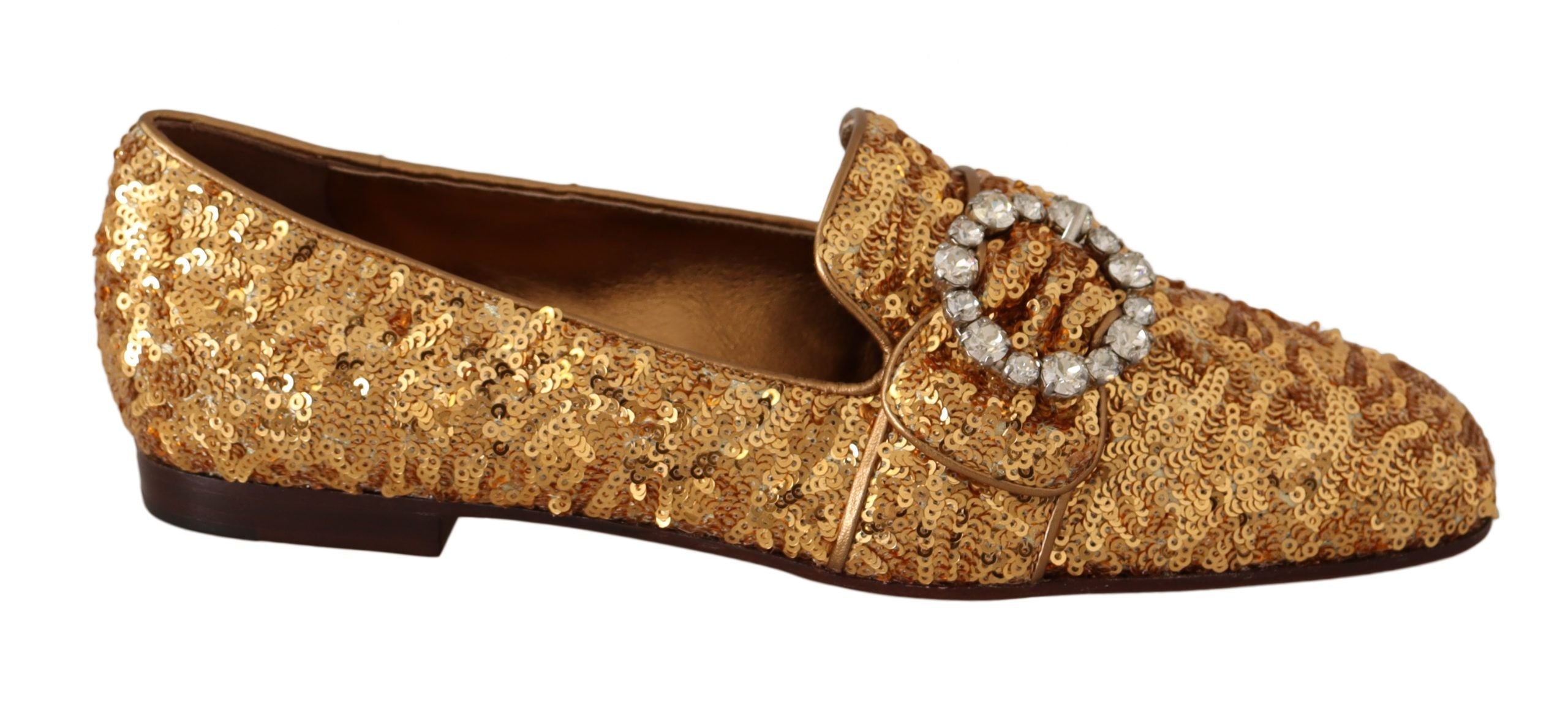 Dolce & Gabbana Gold Sequin Crystal Flat Women Loafers Shoes LUNESCAPE