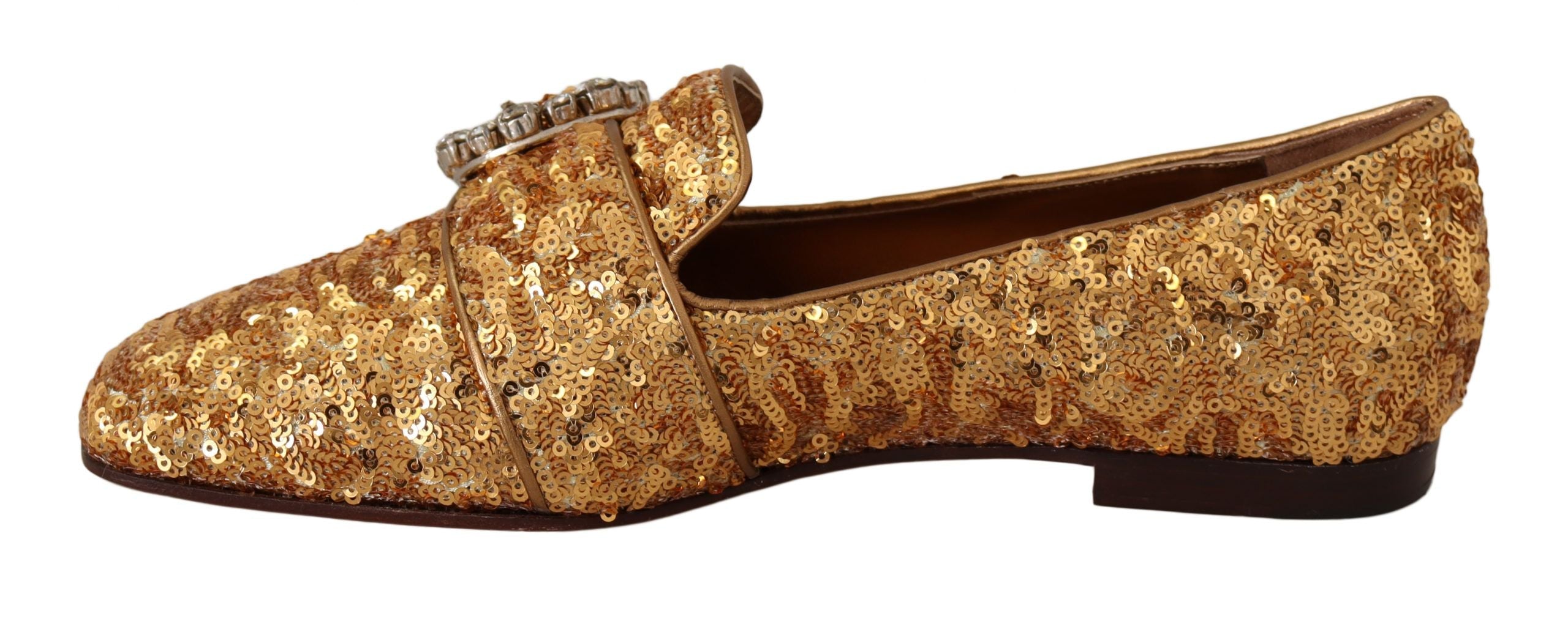 Dolce & Gabbana Gold Sequin Crystal Flat Women Loafers Shoes LUNESCAPE