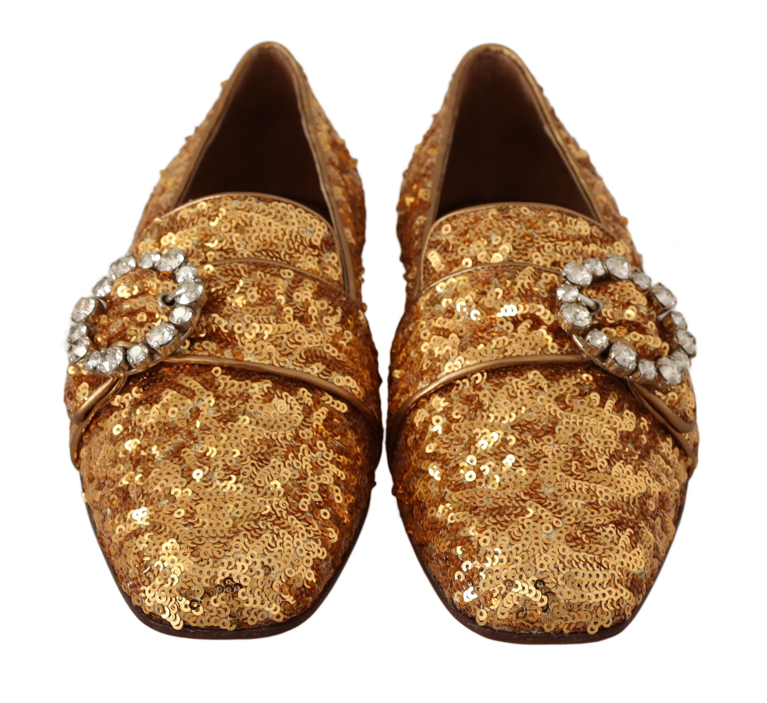 Dolce & Gabbana Gold Sequin Crystal Flat Women Loafers Shoes LUNESCAPE