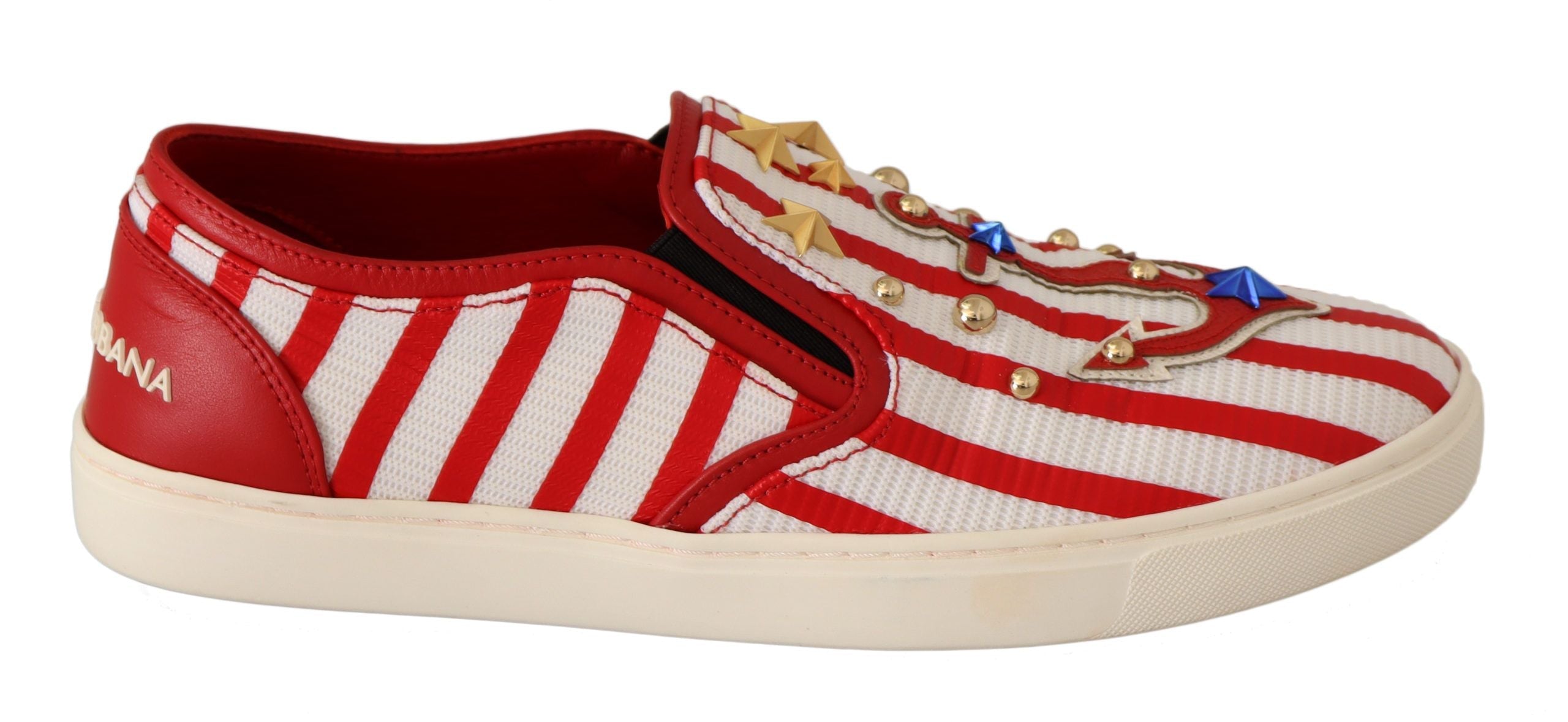 Dolce & Gabbana Red White Anchor Studded Loafers Shoes LUNESCAPE