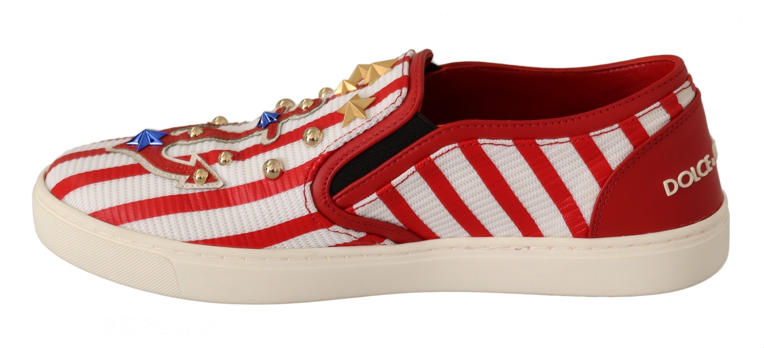Dolce & Gabbana Red White Anchor Studded Loafers Shoes LUNESCAPE