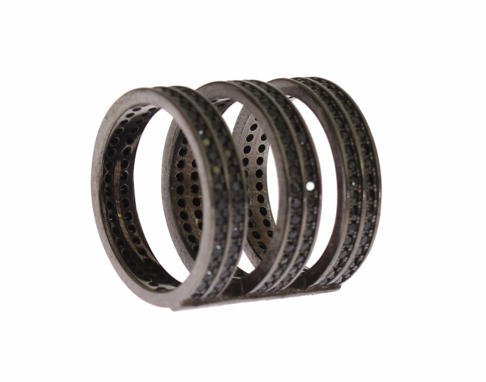 Nialaya Black CZ Rhodium 925 Silver Ring LUNESCAPE