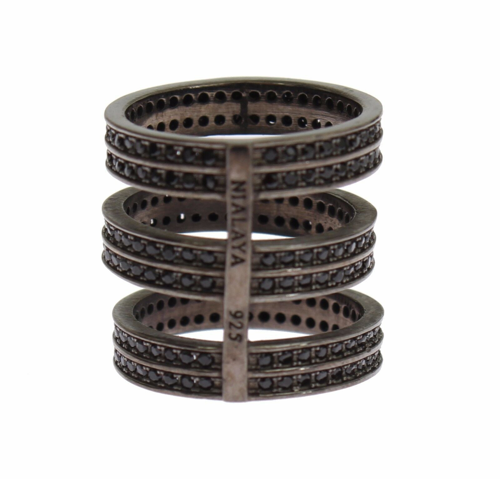 Nialaya Black CZ Rhodium 925 Silver Ring LUNESCAPE