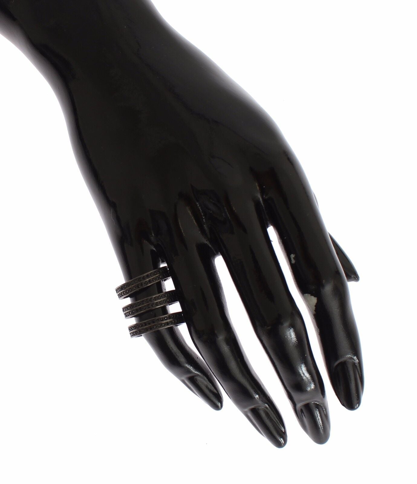 Nialaya Black CZ Rhodium 925 Silver Ring LUNESCAPE