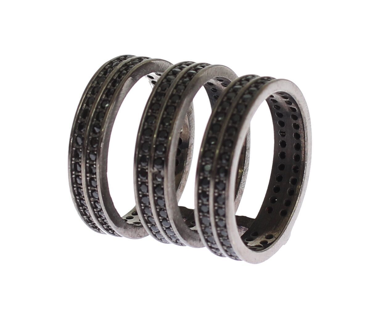 Nialaya Black CZ Rhodium 925 Silver Ring LUNESCAPE