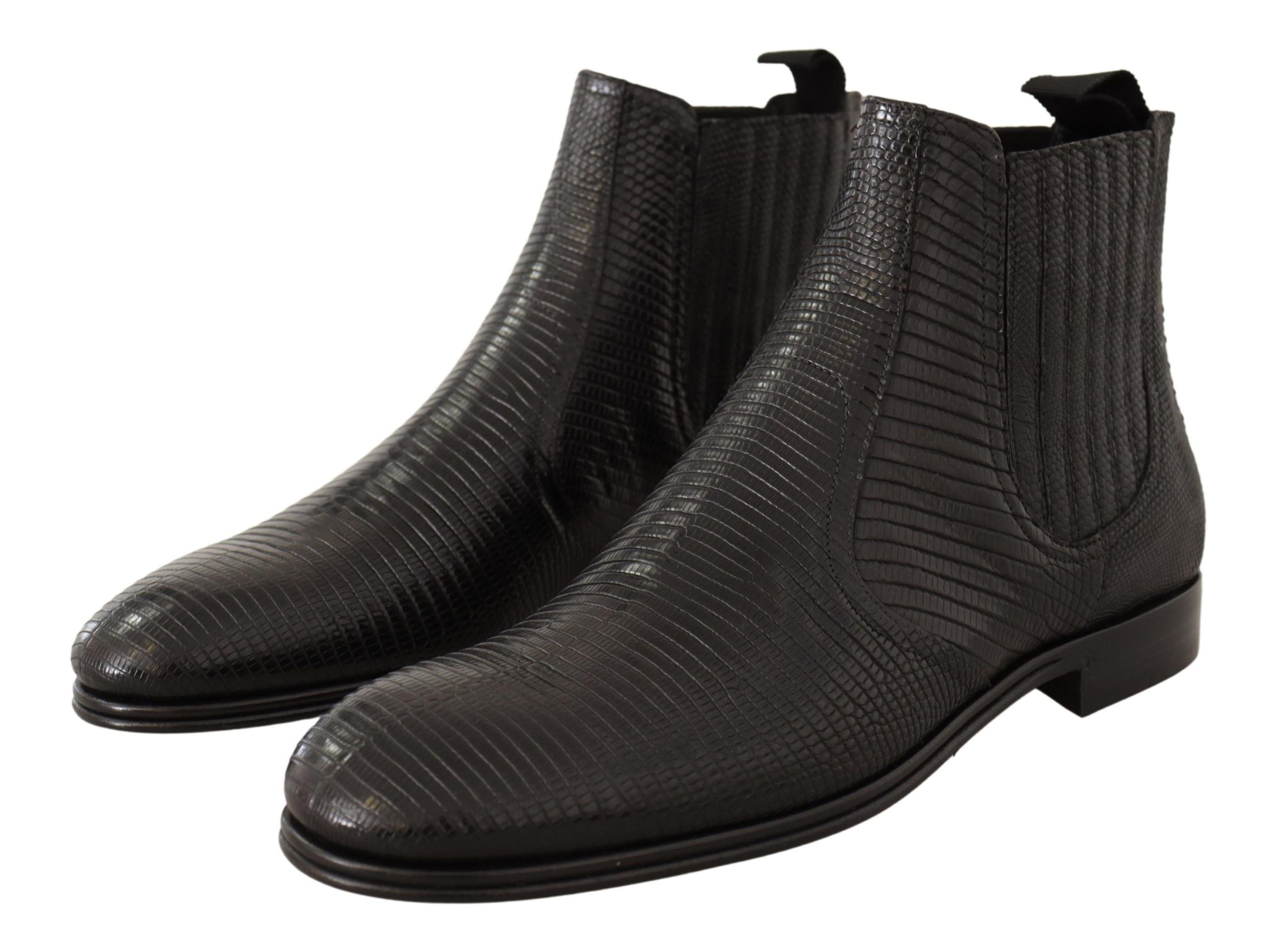 Dolce & Gabbana Black Leather Lizard Skin Ankle Boots LUNESCAPE
