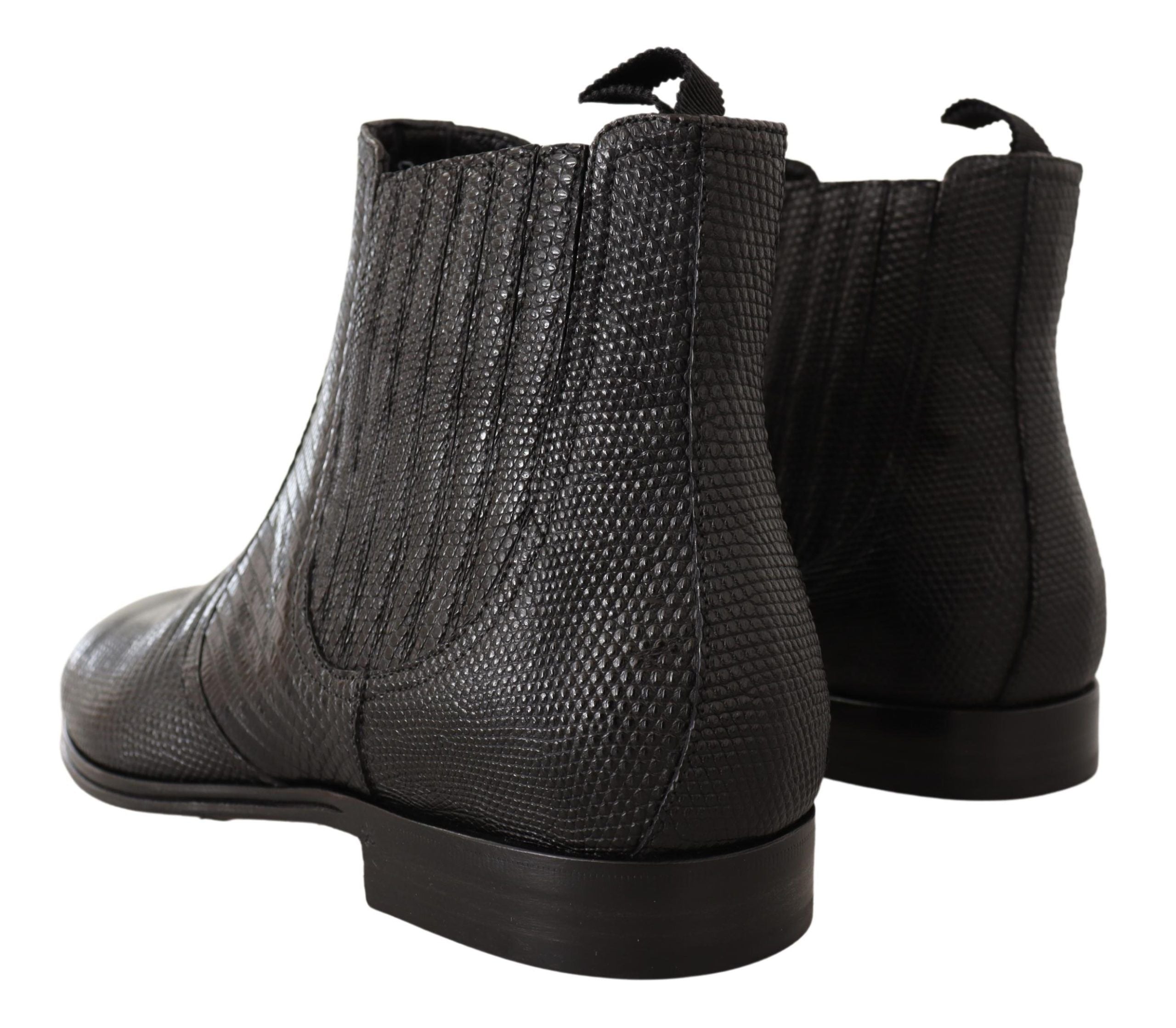 Dolce & Gabbana Black Leather Lizard Skin Ankle Boots LUNESCAPE