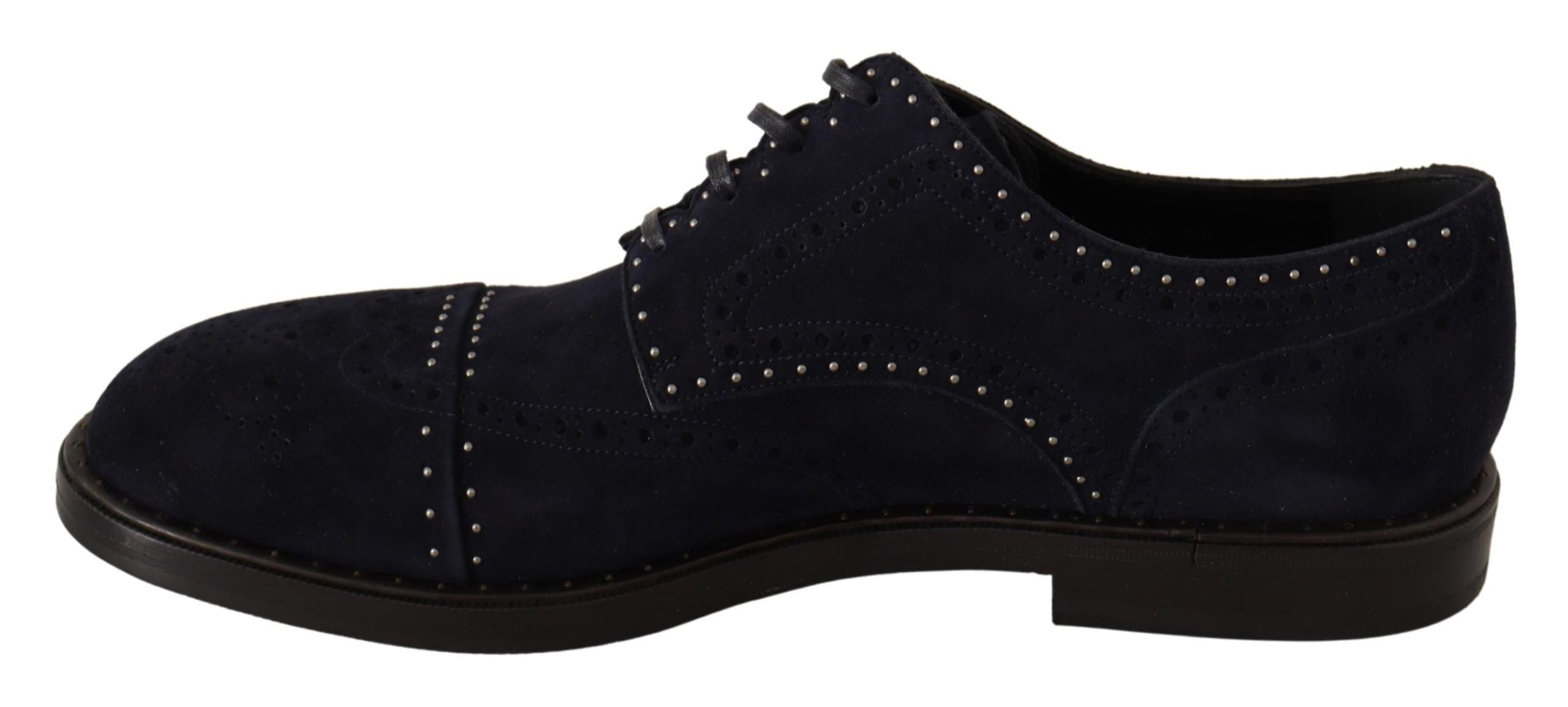 Dolce & Gabbana Blue Suede Leather Derby Studded Shoes LUNESCAPE