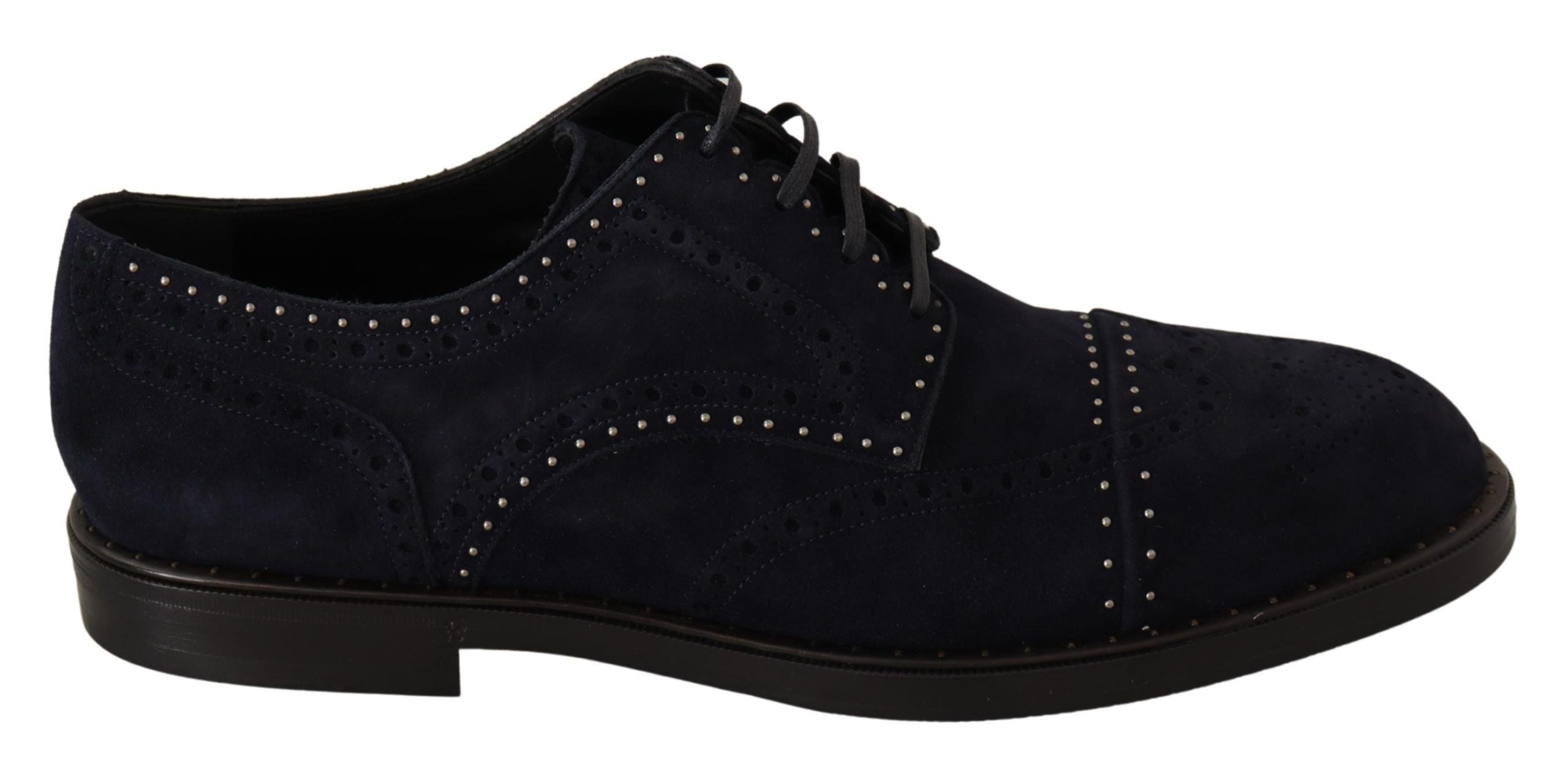 Dolce & Gabbana Blue Suede Leather Derby Studded Shoes LUNESCAPE