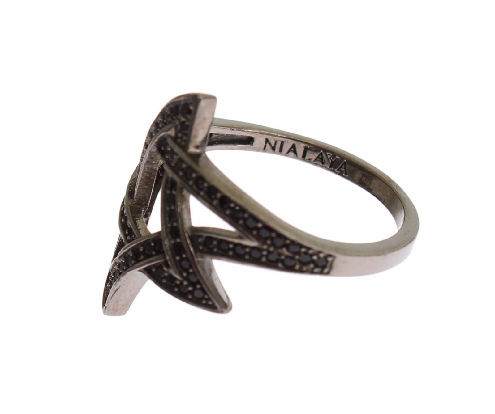 Nialaya Black CZ Rhodium 925 Silver Womens Ring LUNESCAPE