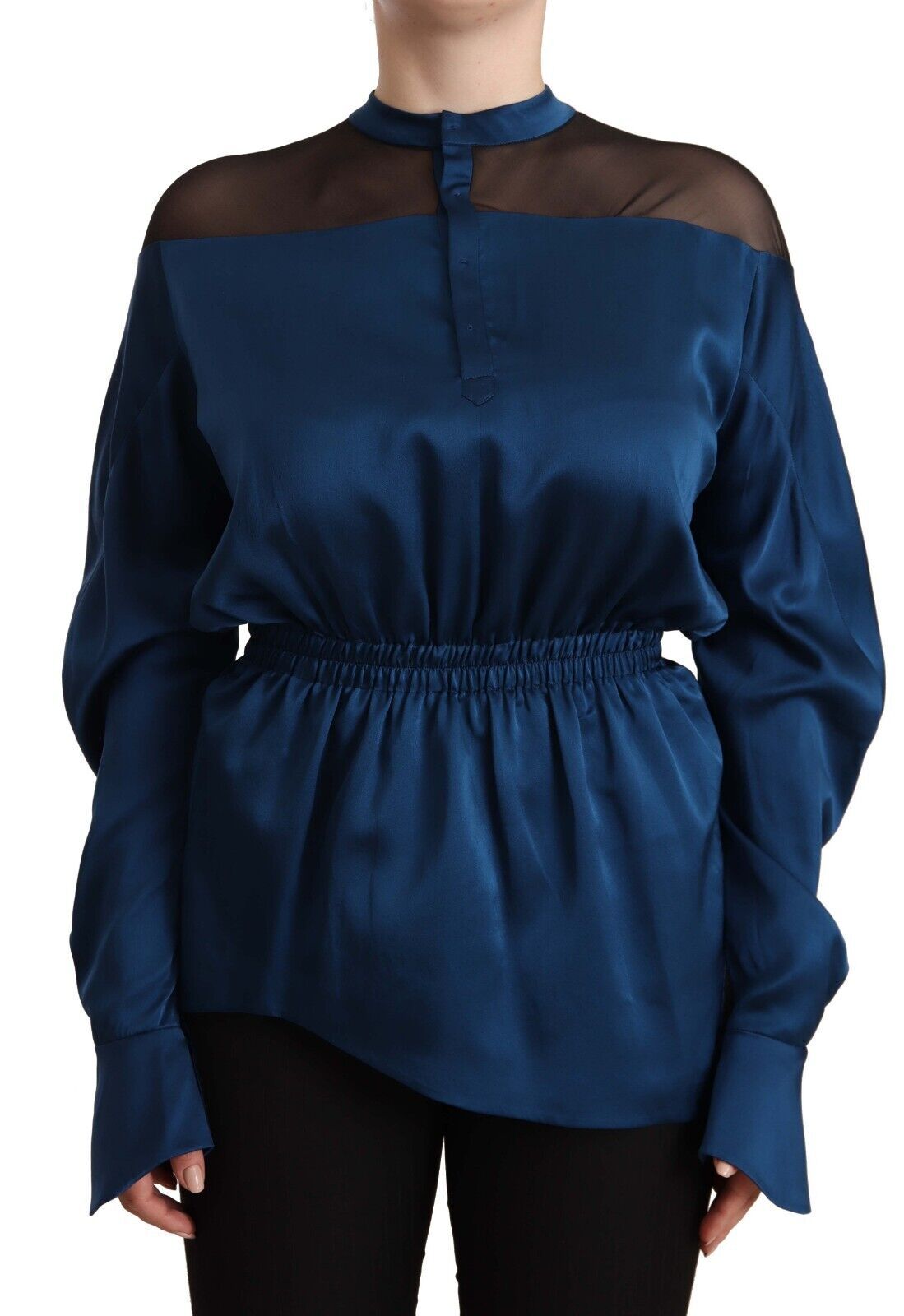 Masha Ma Elegant Crew Neck Silk Blouse in Blue LUNESCAPE