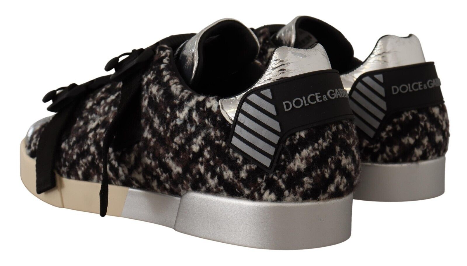 Dolce & Gabbana Silver Leather Brown Cotton Wool Sneakers Shoes LUNESCAPE