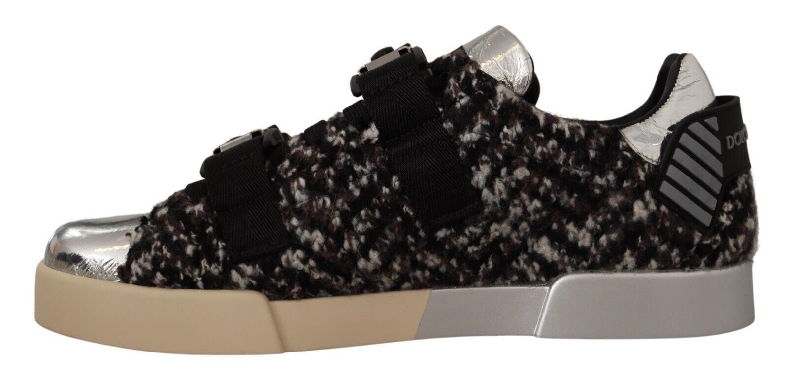 Dolce & Gabbana Silver Leather Brown Cotton Wool Sneakers Shoes LUNESCAPE