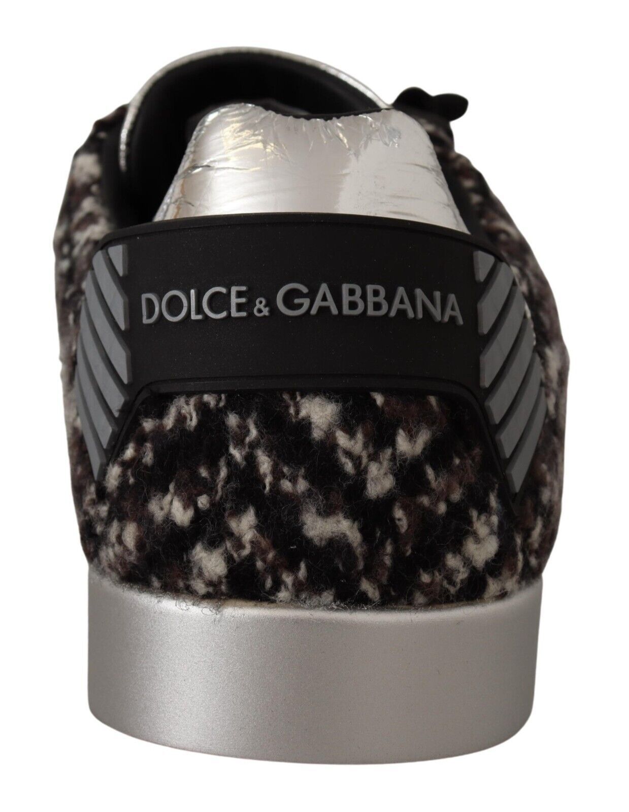 Dolce & Gabbana Silver Leather Brown Cotton Wool Sneakers Shoes LUNESCAPE