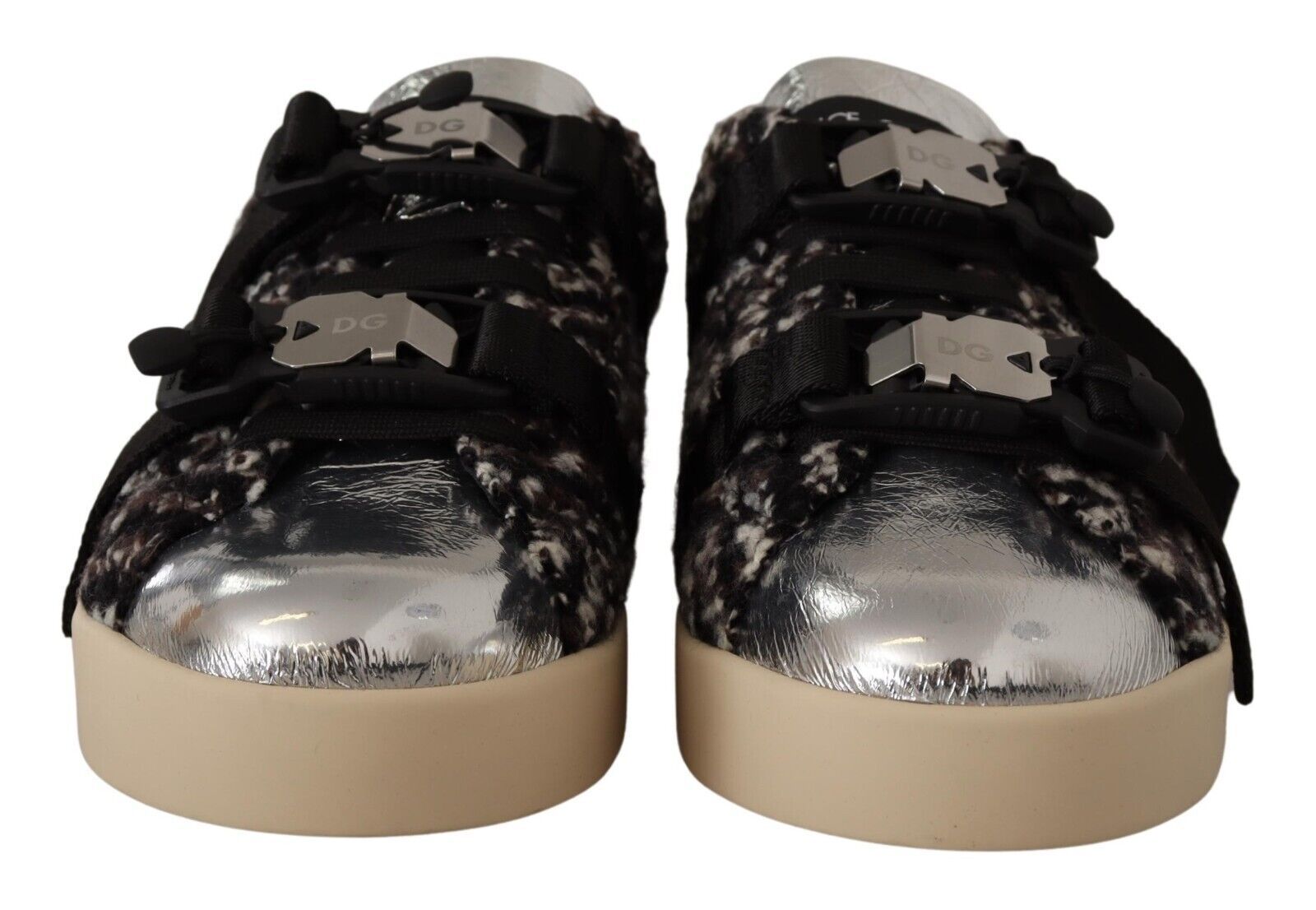 Dolce & Gabbana Silver Leather Brown Cotton Wool Sneakers Shoes LUNESCAPE