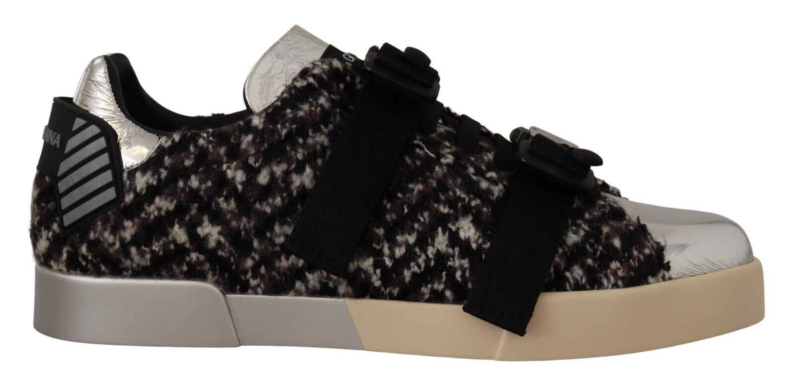 Dolce & Gabbana Silver Leather Brown Cotton Wool Sneakers Shoes LUNESCAPE