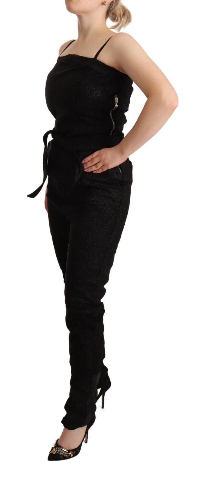 La Maison du Couturier Elegant Sleeveless Jumpsuit Dress in Black LUNESCAPE