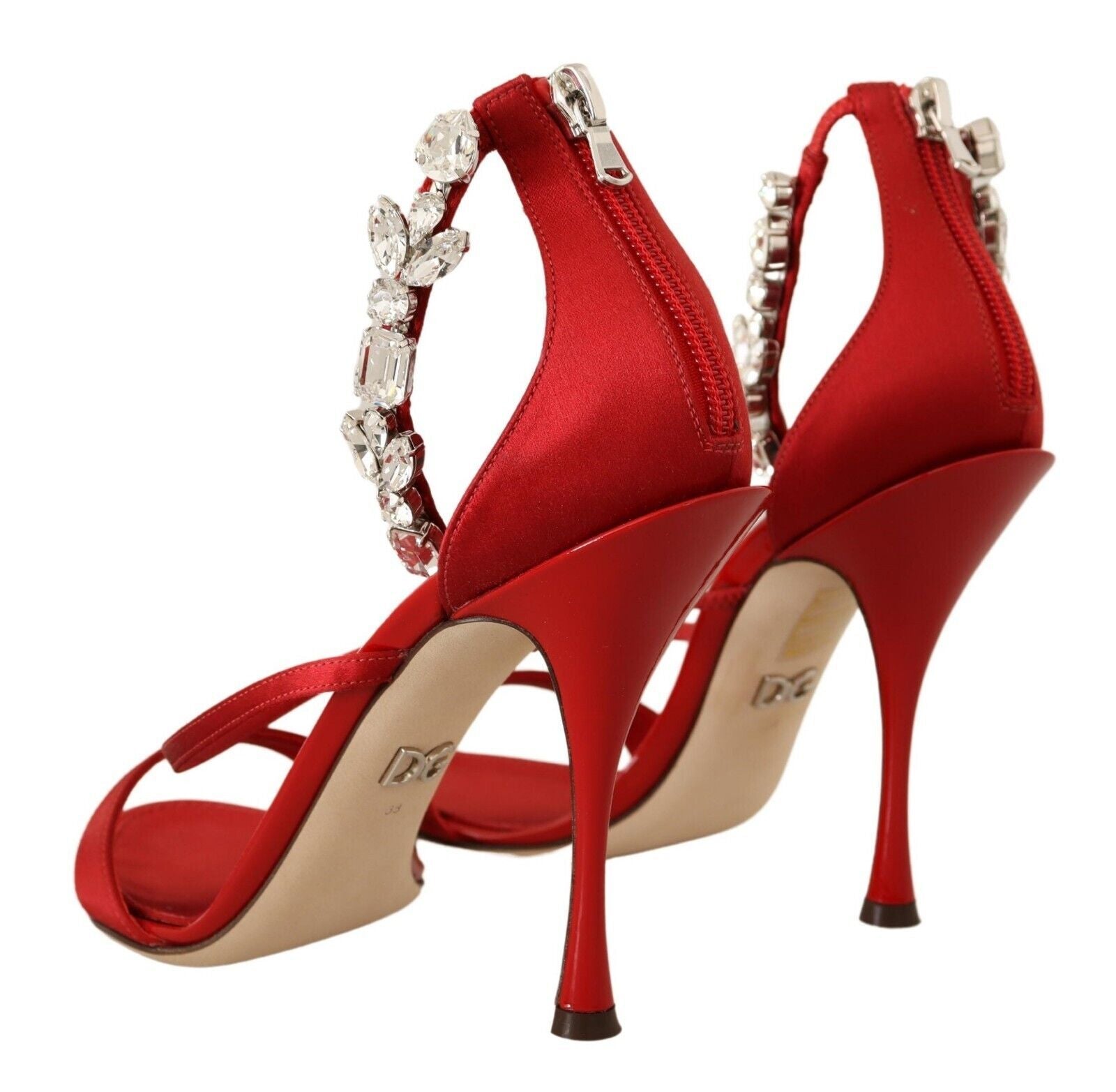 Dolce & Gabbana Red Satin Crystals Sandals Keira Heels Shoes LUNESCAPE