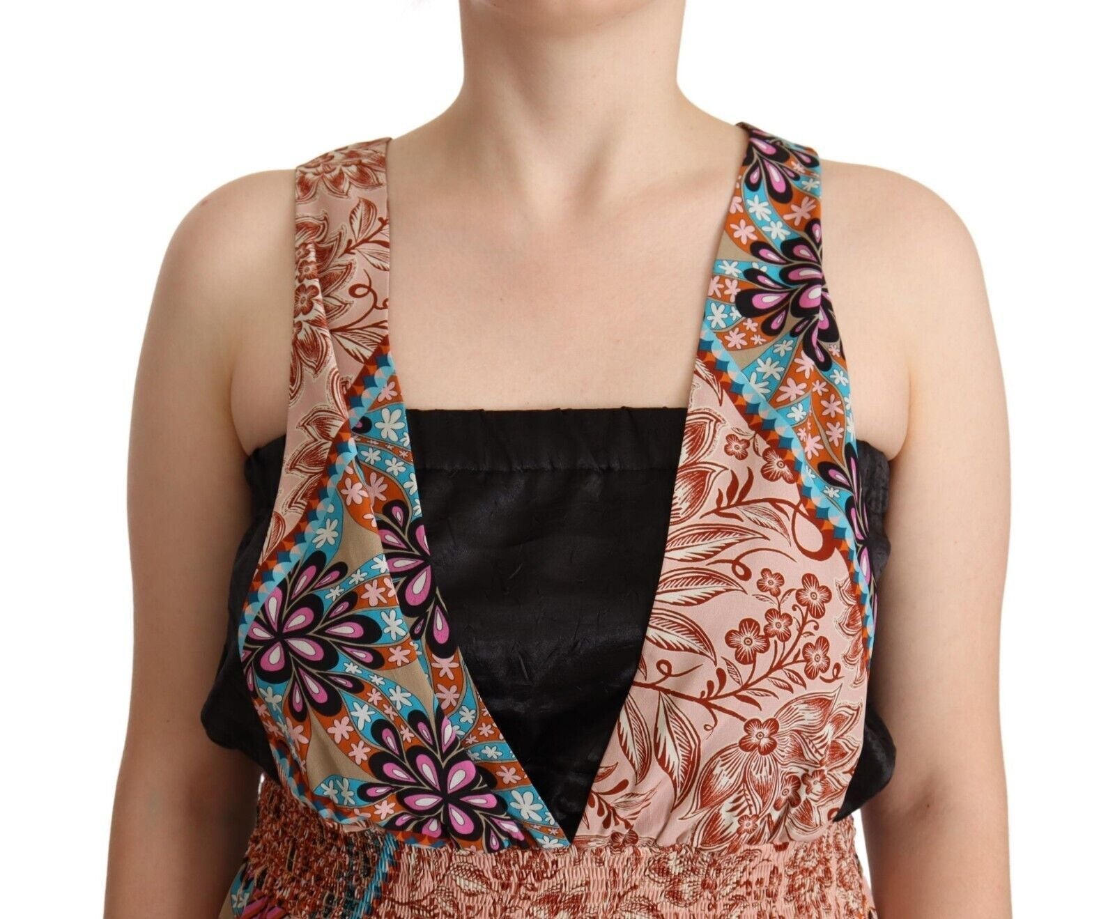 PINKO Chic Multicolor Sleeveless V-Neck Jumpsuit LUNESCAPE