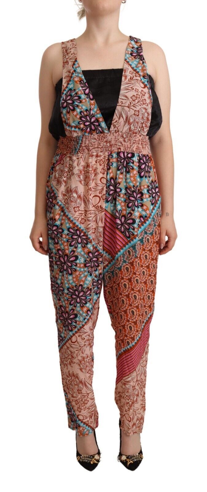 PINKO Chic Multicolor Sleeveless V-Neck Jumpsuit LUNESCAPE