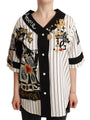 Dolce & Gabbana Elegant Striped V-Neck Blouse with Charms LUNESCAPE