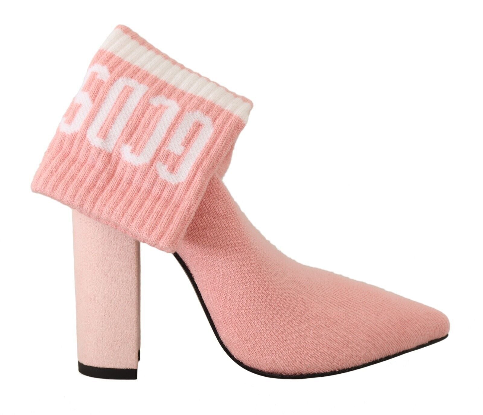 GCDS Pink Suede Logo Socks Block Heel Ankle Boots Shoes LUNESCAPE