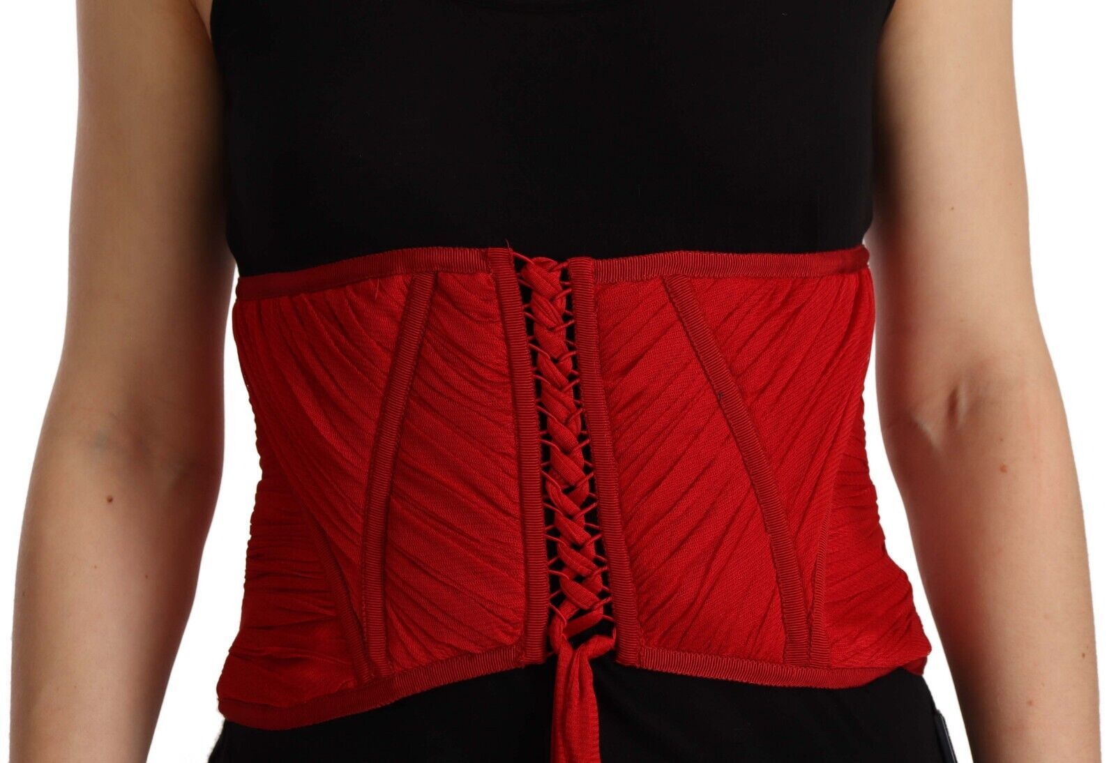 Dolce & Gabbana Red Corset Belt Stretch Waist Strap Silk Top