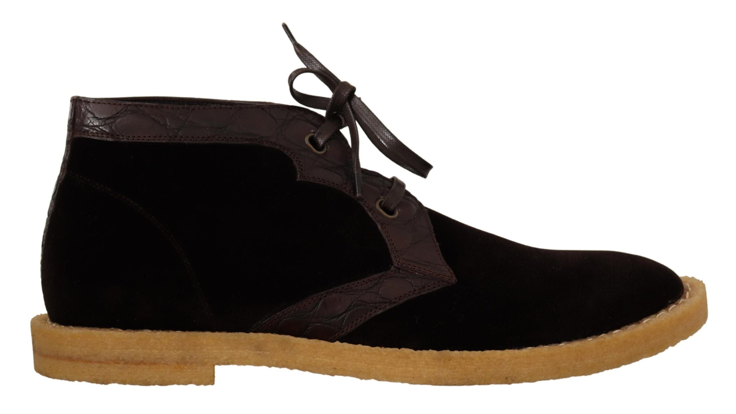 Dolce & Gabbana Brown Velvet Exotic Leather Boots LUNESCAPE