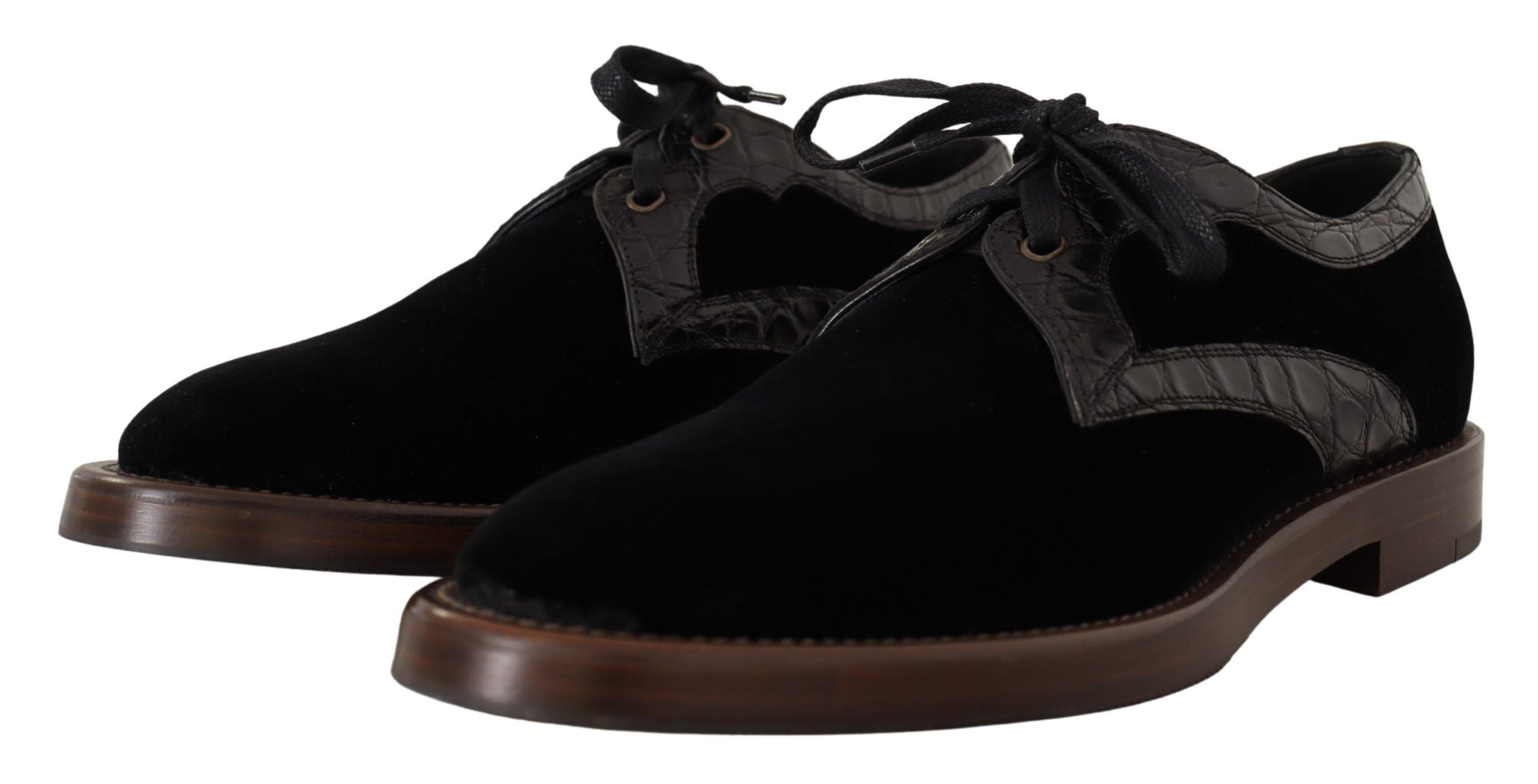 Dolce & Gabbana Black Velvet Exotic Leather Shoes LUNESCAPE