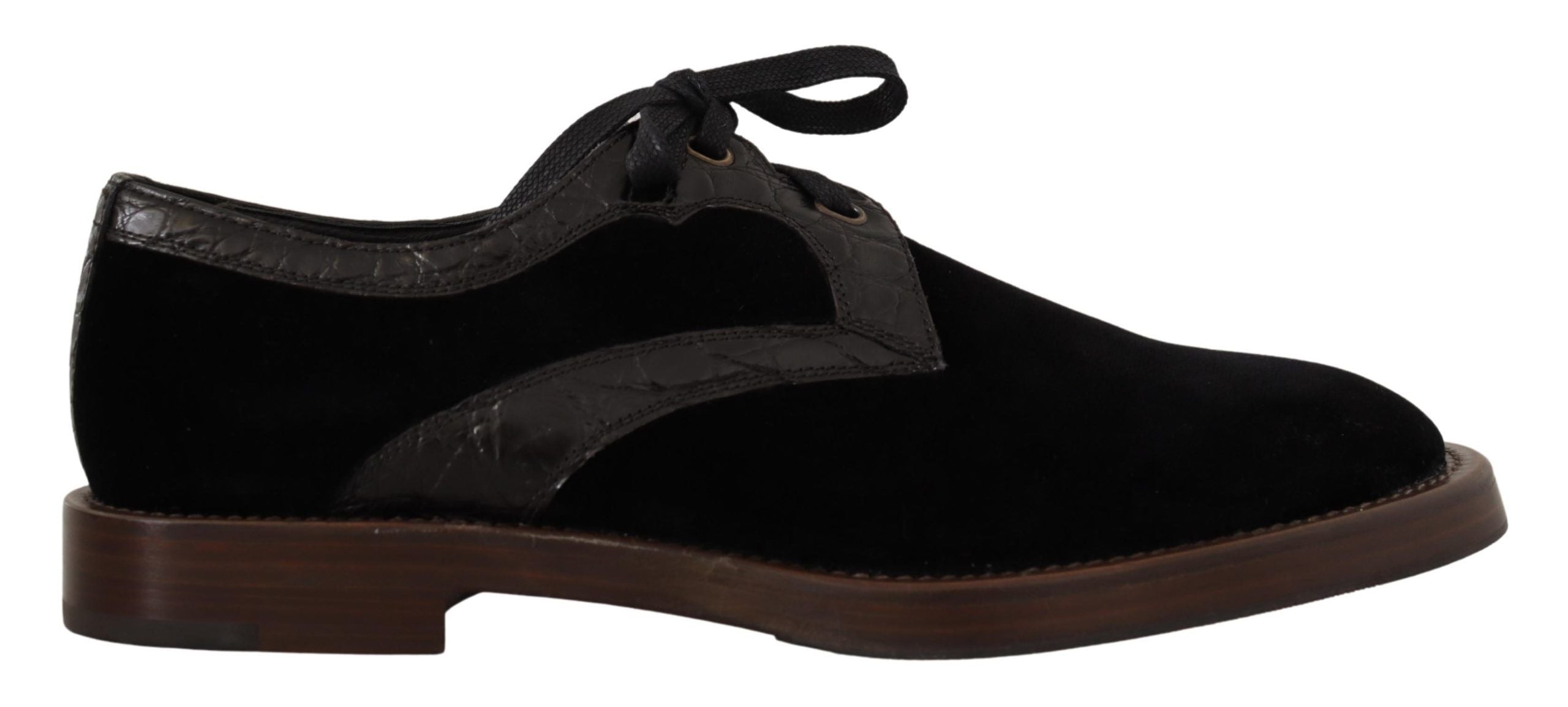 Dolce & Gabbana Black Velvet Exotic Leather Shoes LUNESCAPE