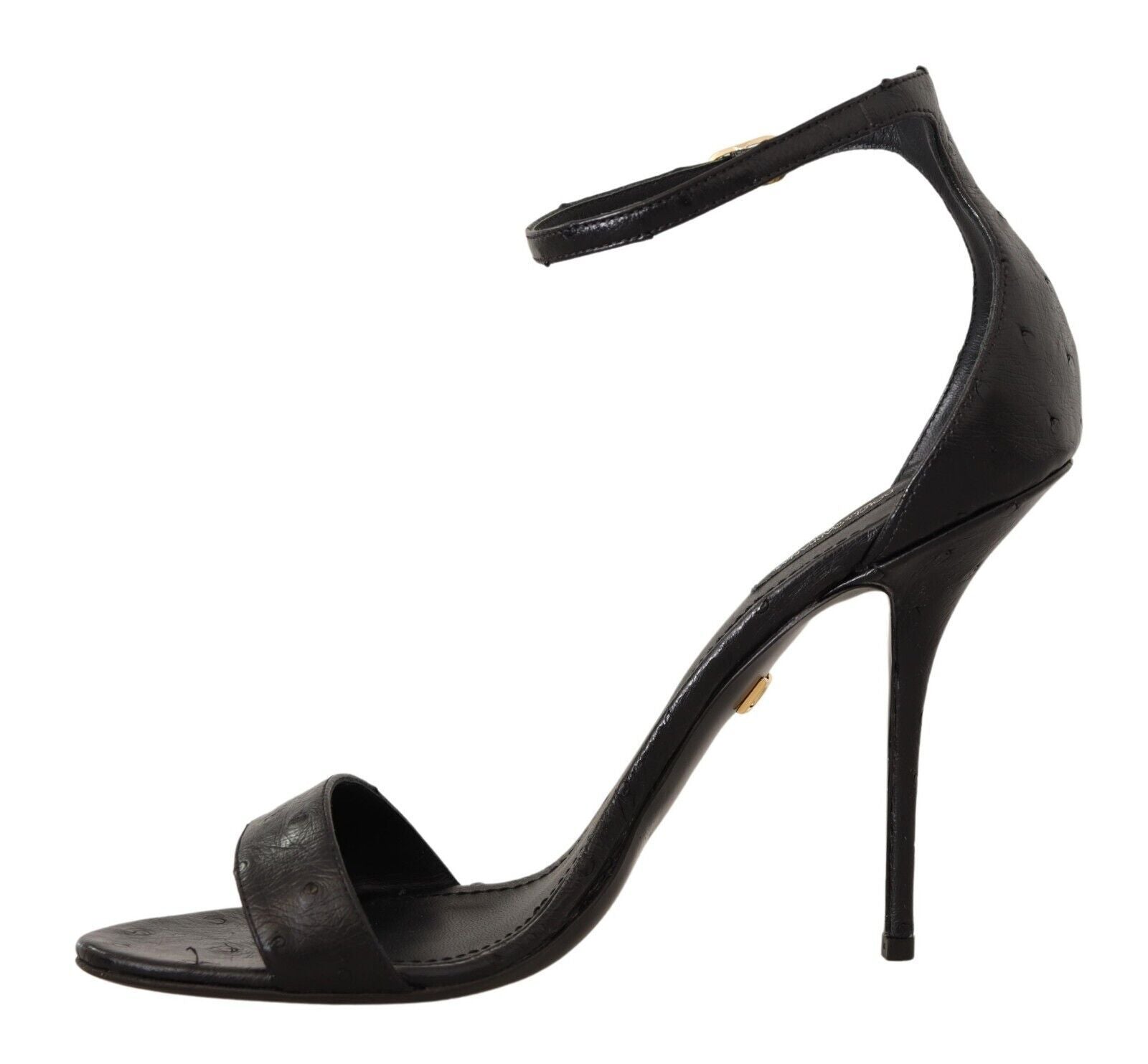 Dolce & Gabbana Black Ostrich Ankle Strap Heels Sandals Shoes LUNESCAPE