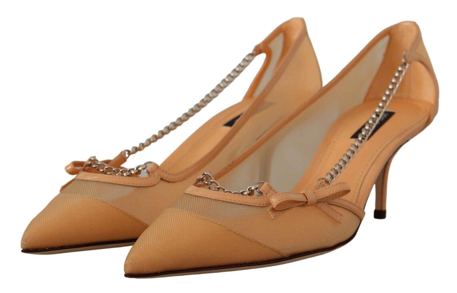 Dolce & Gabbana Peach Mesh Leather Chains Heels Pumps Shoes LUNESCAPE