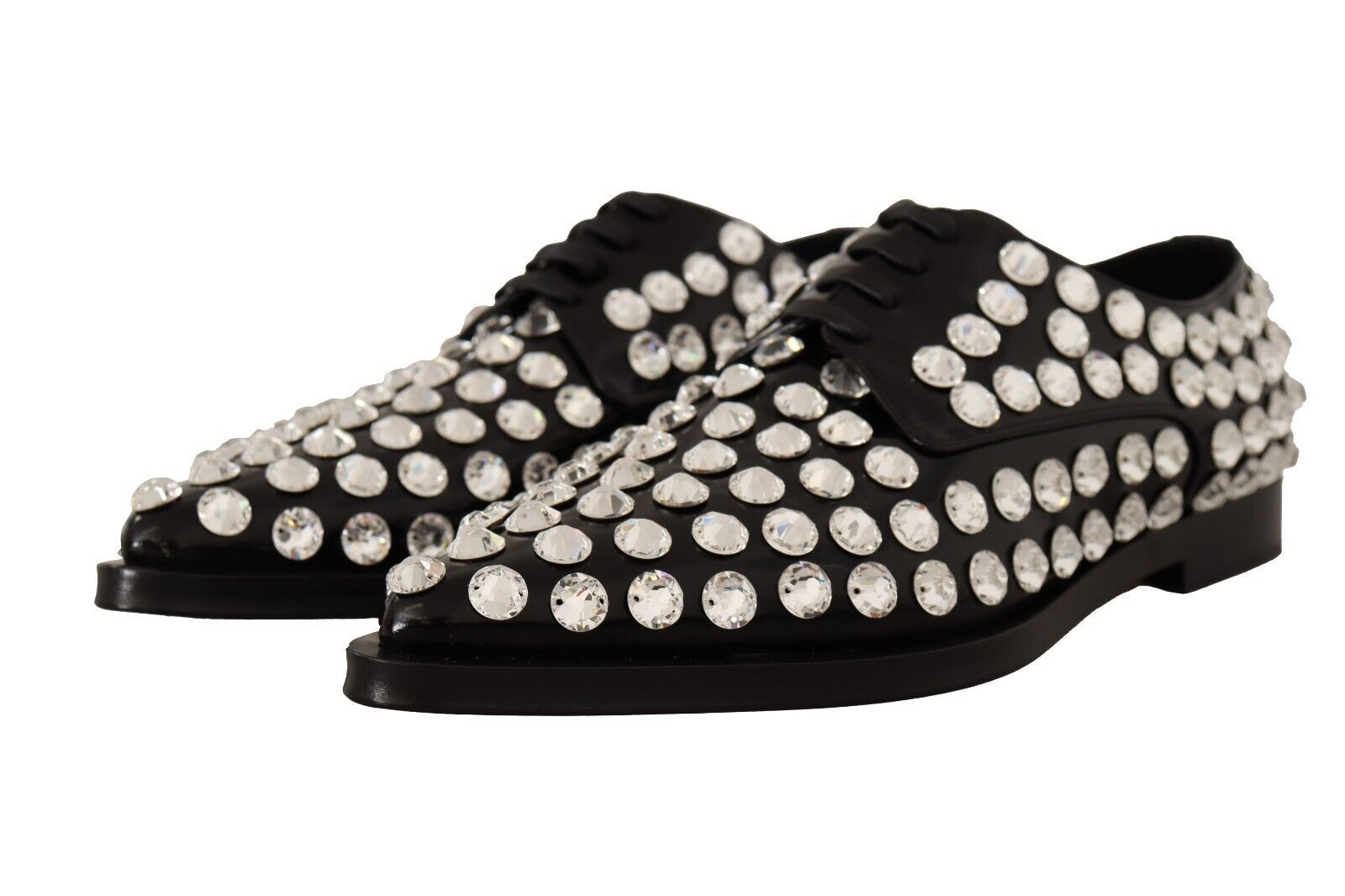 Dolce & Gabbana Black Leather Crystals Lace Up Formal Shoes LUNESCAPE