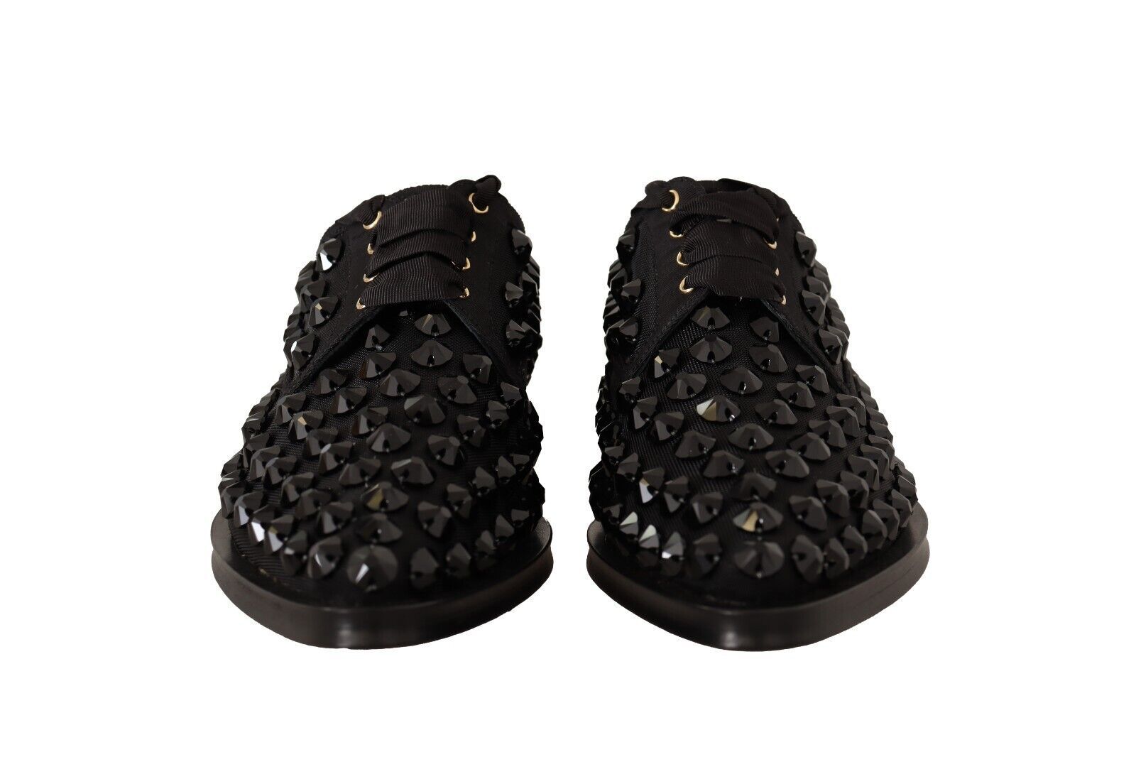 Dolce & Gabbana Black Lace Up Studded Formal Flats Shoes LUNESCAPE