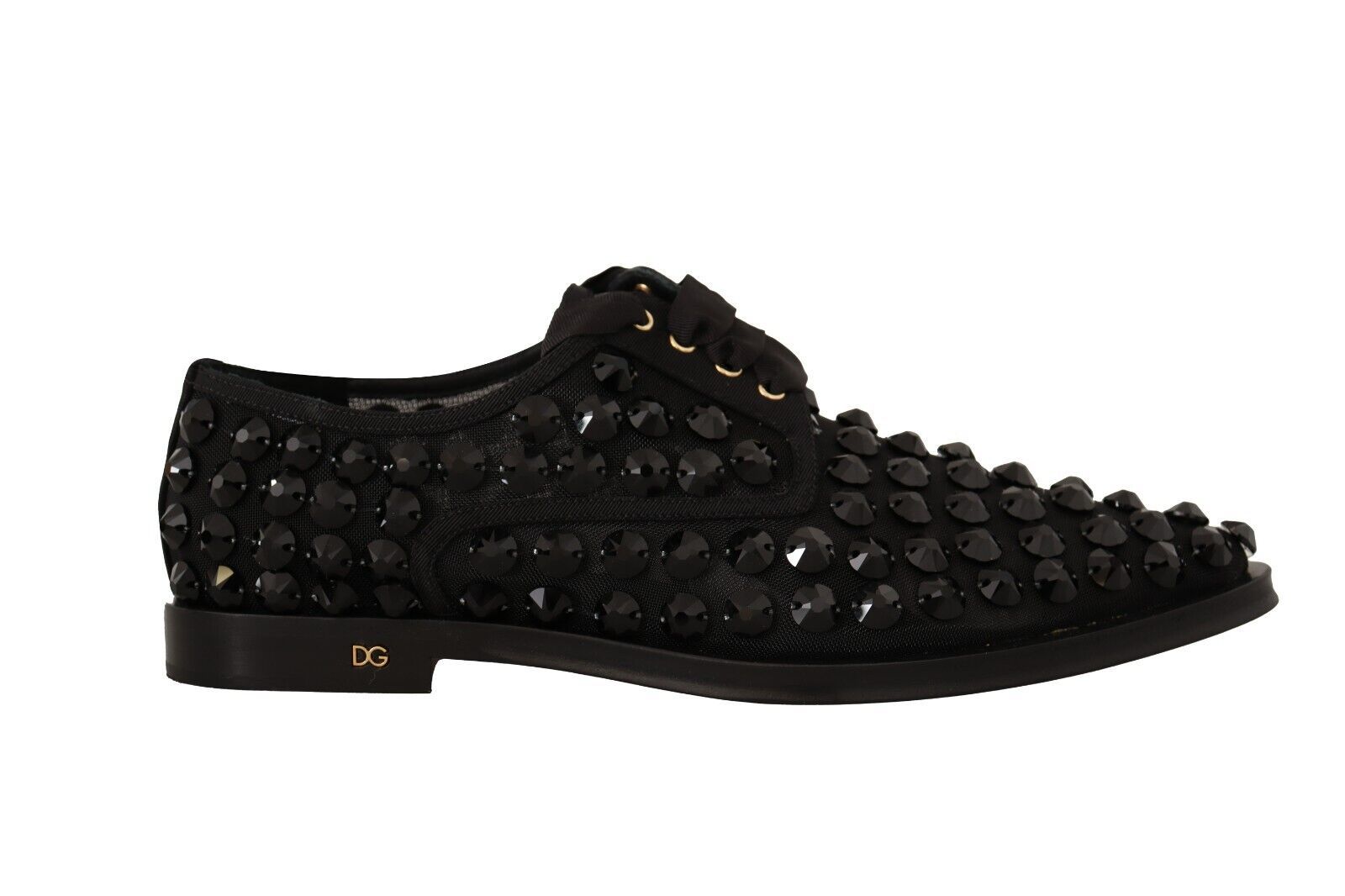 Dolce & Gabbana Black Lace Up Studded Formal Flats Shoes LUNESCAPE