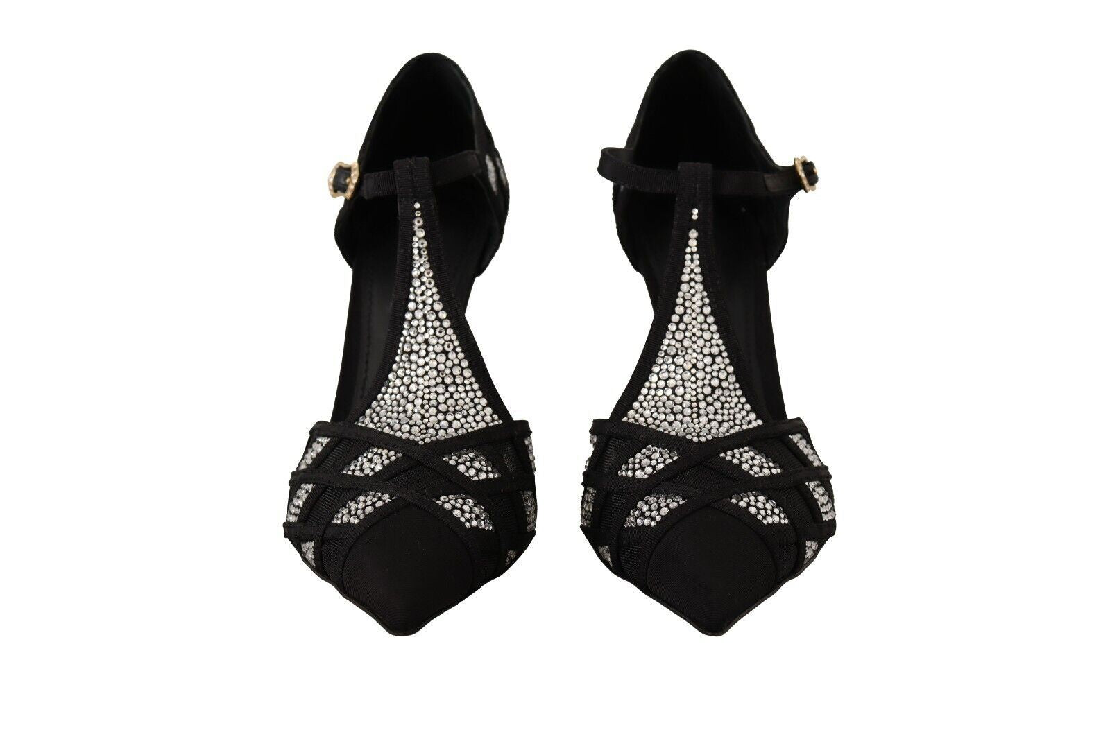 Dolce & Gabbana Black Crystals T-strap Heels Pumps Shoes LUNESCAPE