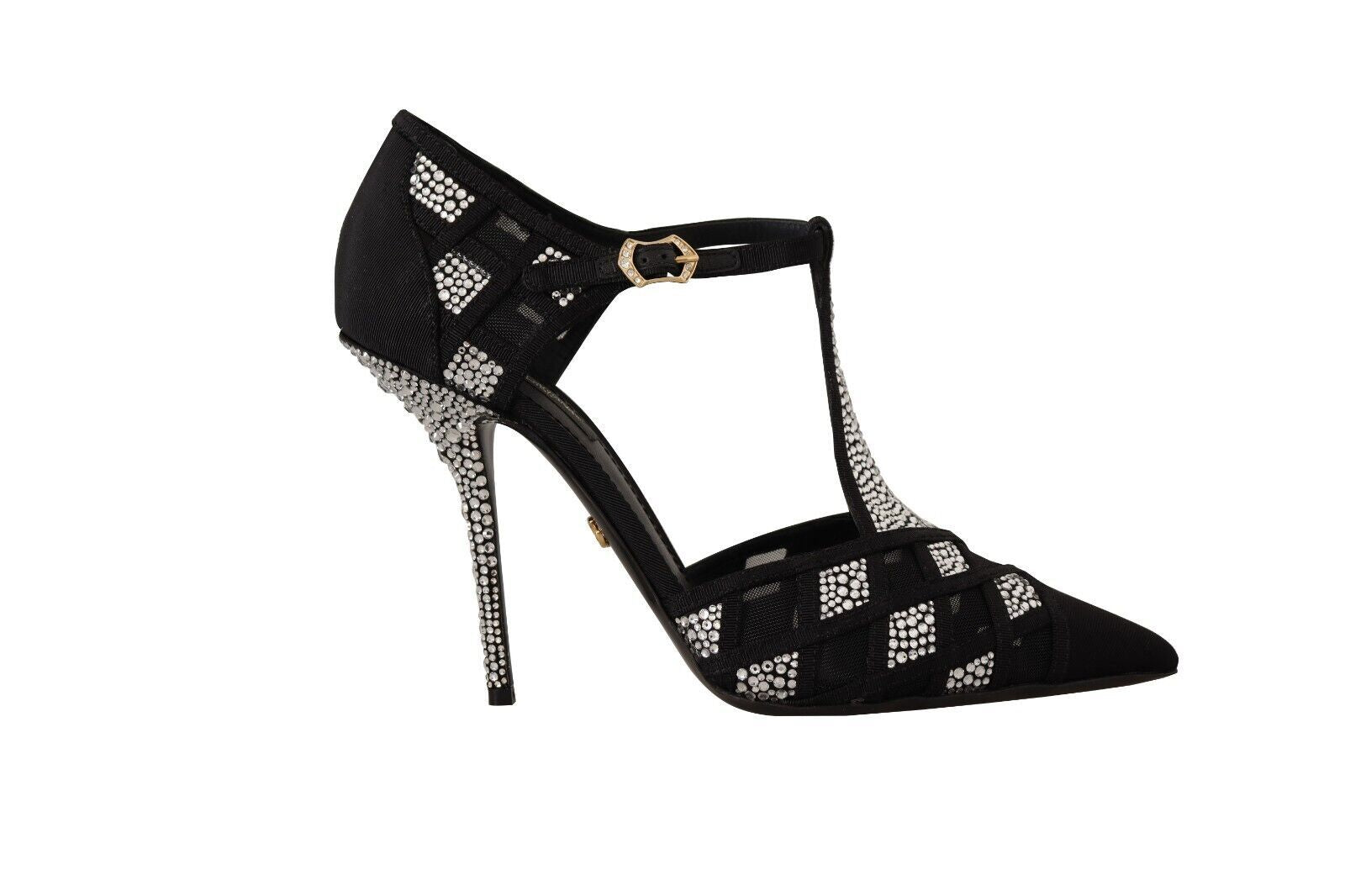 Dolce & Gabbana Black Crystals T-strap Heels Pumps Shoes LUNESCAPE