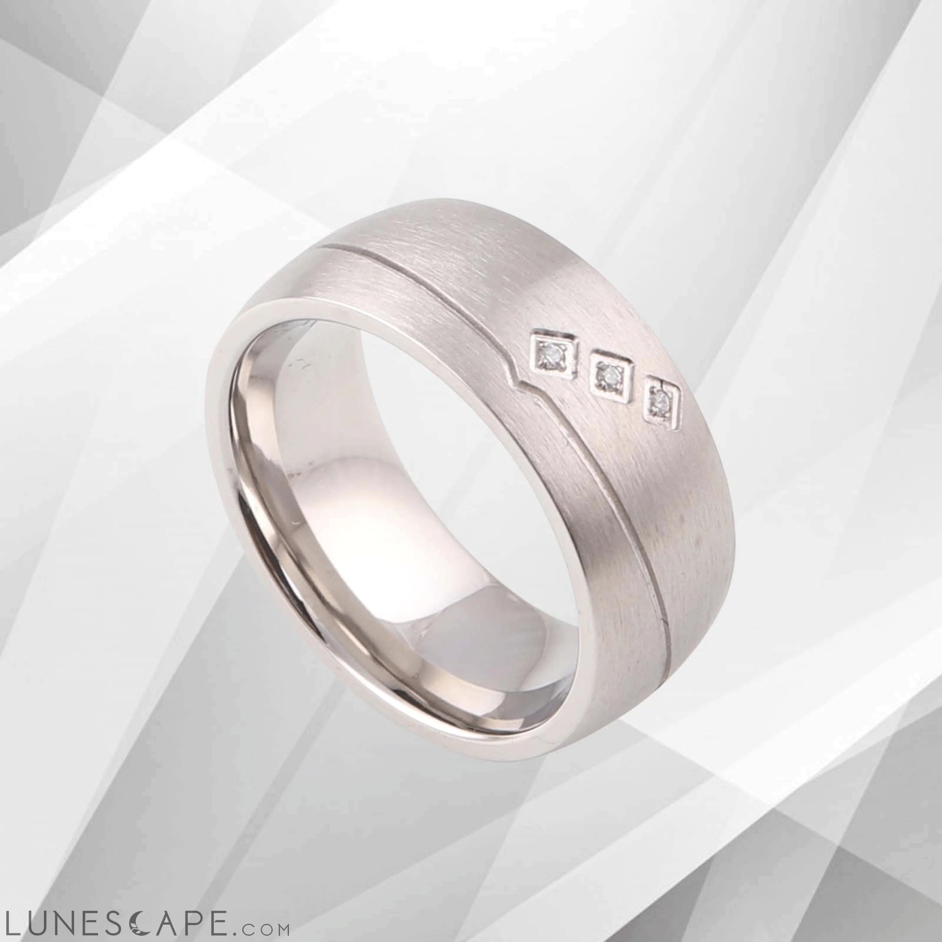 18Ct White Gold Over Matt Titanium Three 0.35Ct C Z Diamonds LUNESCAPE