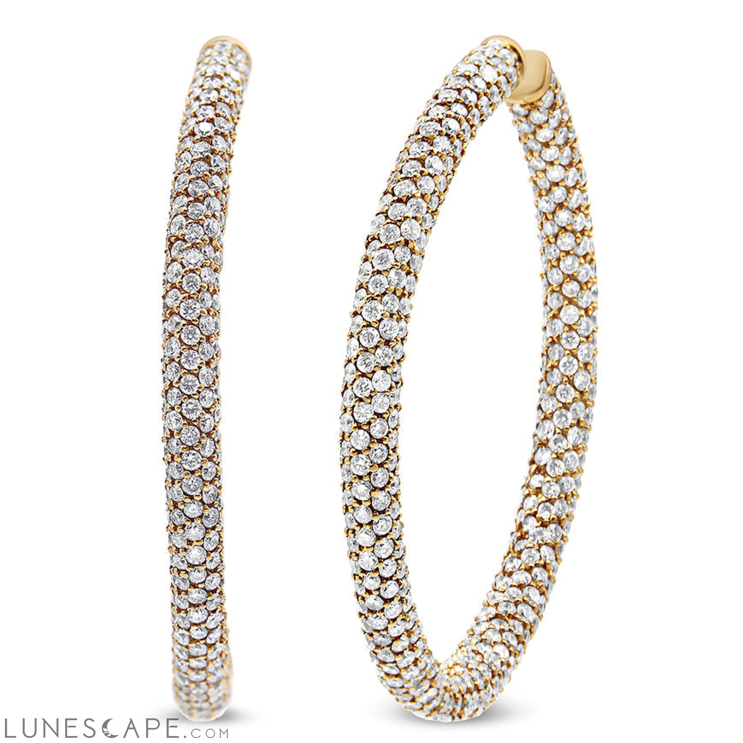 18K Rose Gold 6.90 Cttw Pave Set Diamond Inside Out Eternity Hoop Earrings (F-G Color, VS1-VS2 Clarity) LUNESCAPE