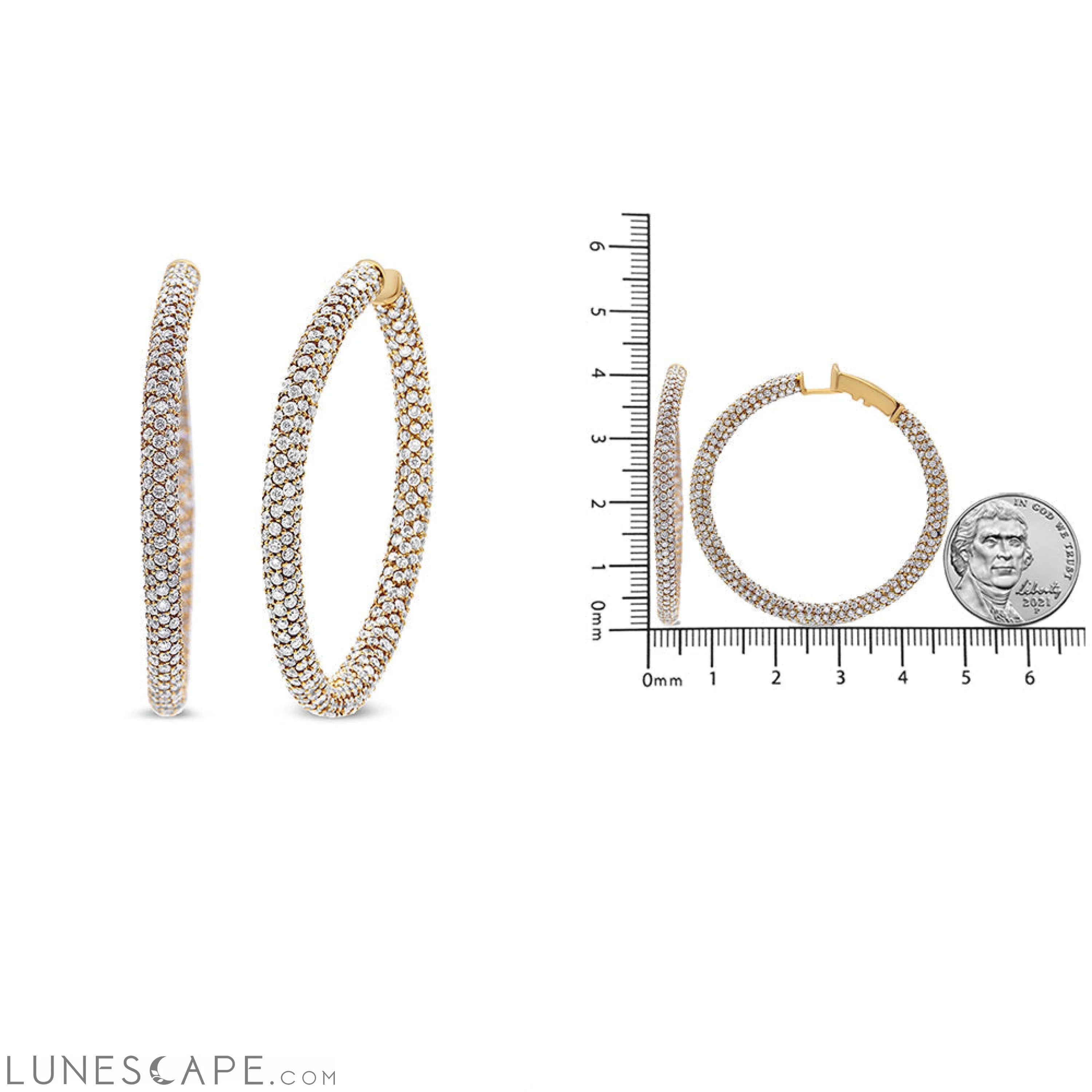 18K Rose Gold 6.90 Cttw Pave Set Diamond Inside Out Eternity Hoop Earrings (F-G Color, VS1-VS2 Clarity) LUNESCAPE