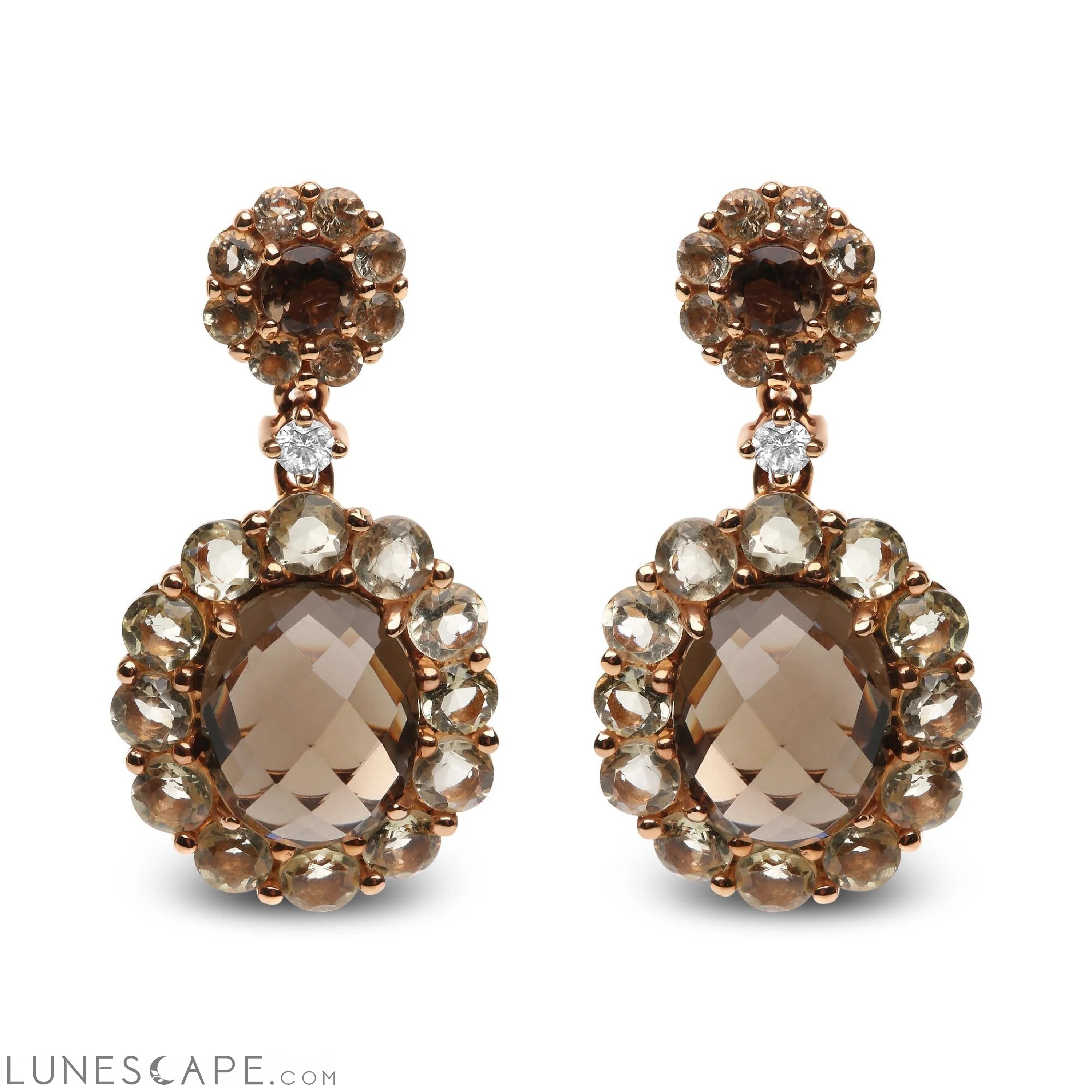 18K Rose Gold Diamond Accent Smoky Quartz Earrings G-H Color SI1-SI2 Clarity LUNESCAPE