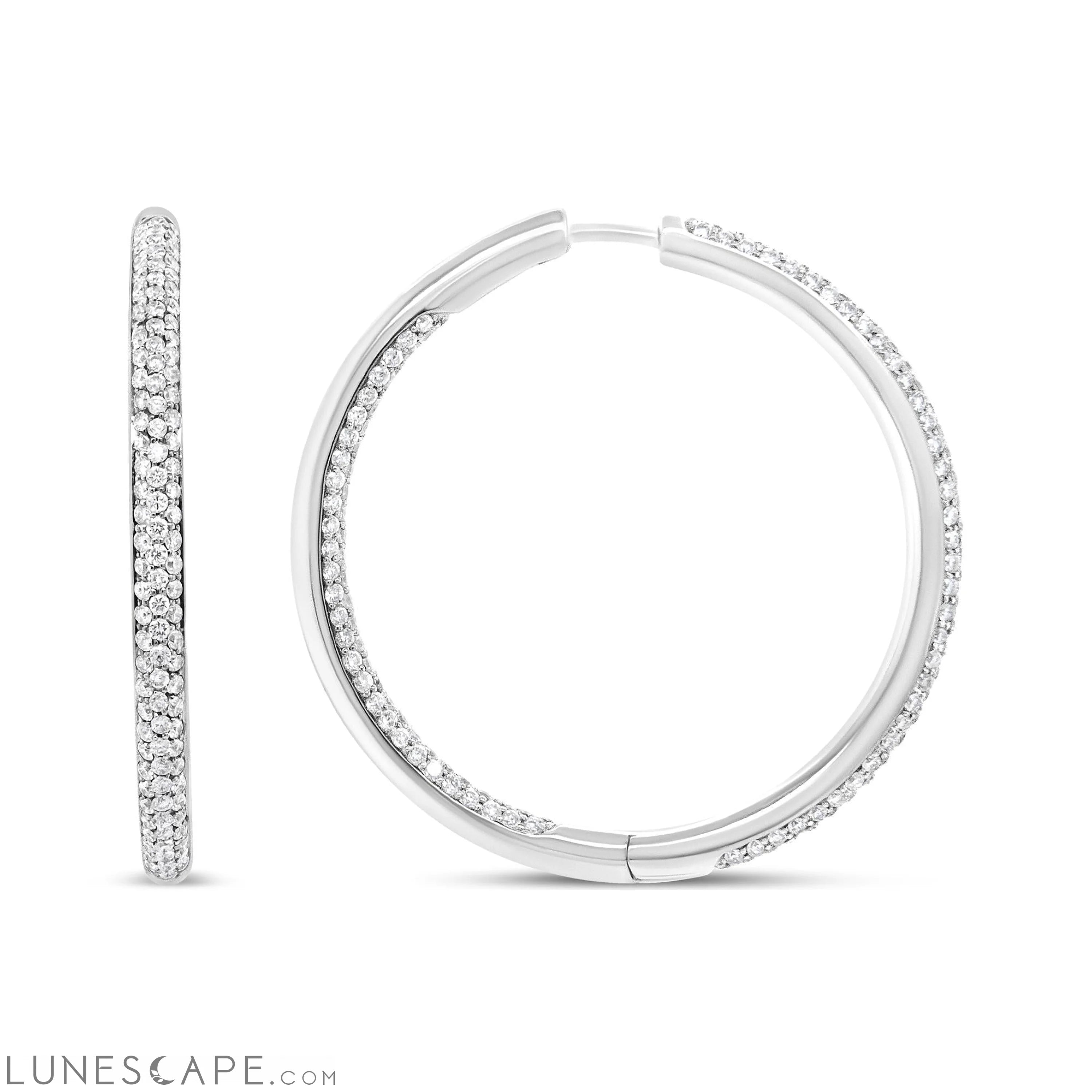 18K W Gold 2.00 Cttw Round-Cut Diamond Inner-Outer Hoop Earrings (F-G, VS1-VS2) LUNESCAPE