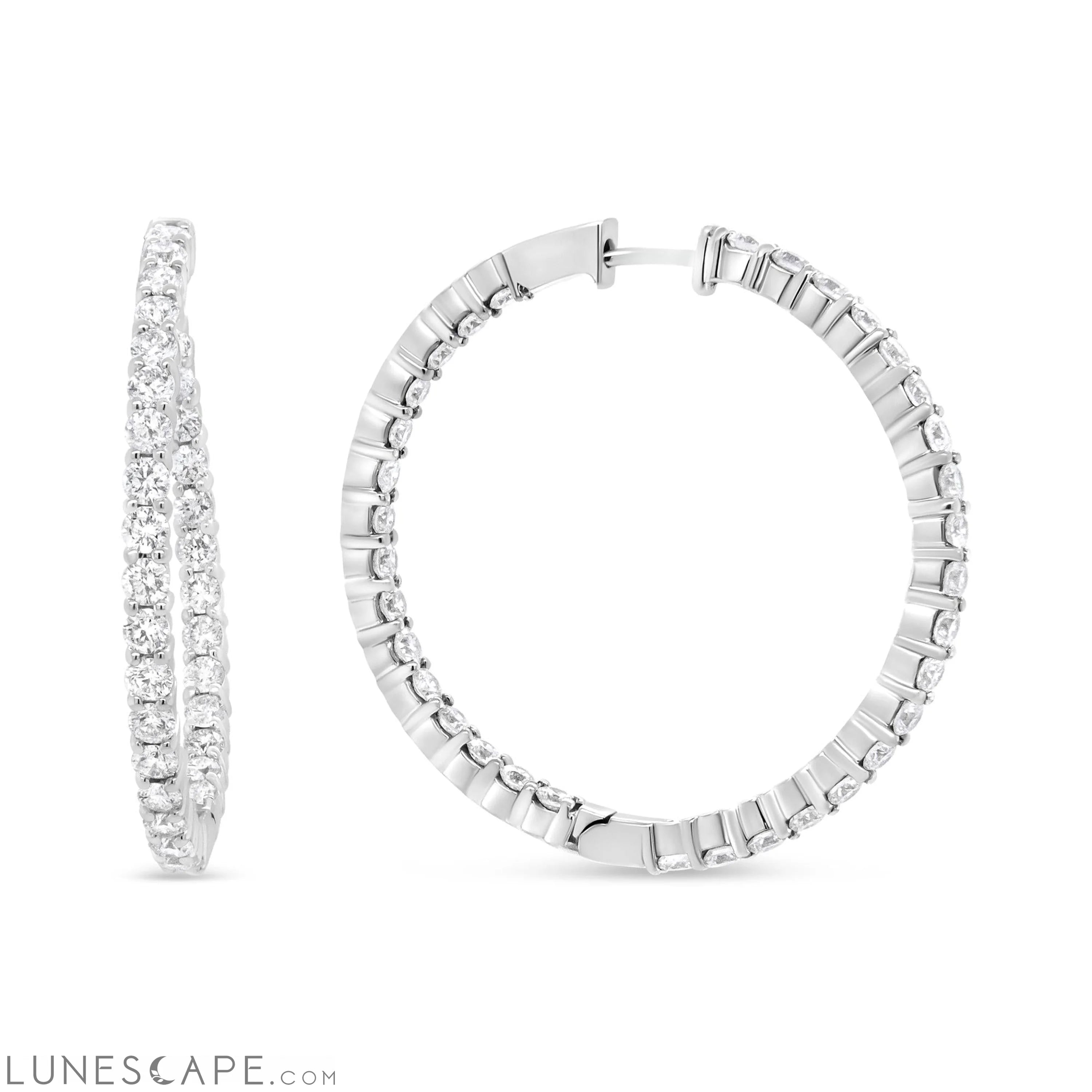 18K White Gold 3 5/8 Cttw Round Diamond Curved Inside-Outside Hoop Earrings (F-G Color, VS1-VS2 Clarity) LUNESCAPE