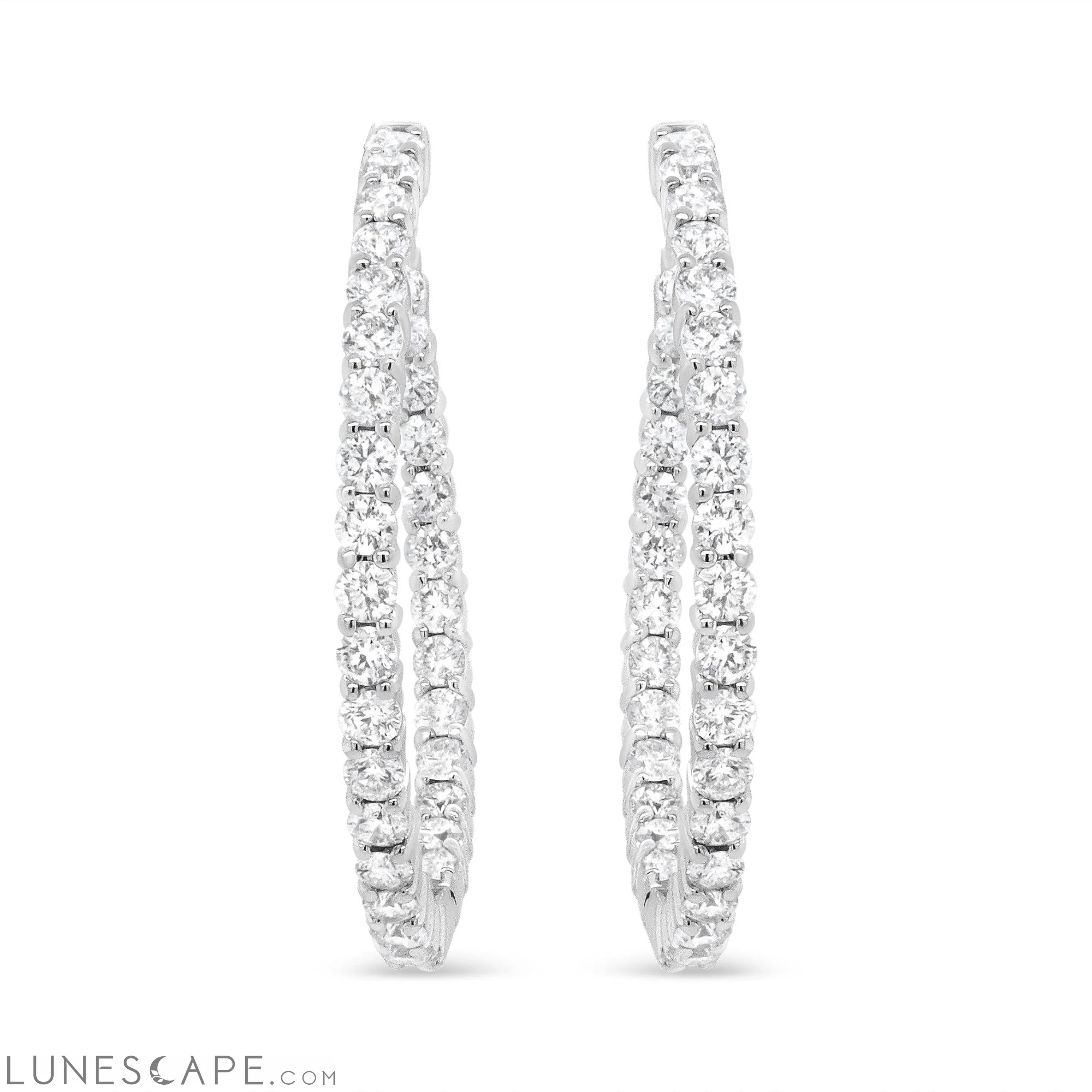 18K White Gold 3 5/8 Cttw Round Diamond Curved Inside-Outside Hoop Earrings (F-G Color, VS1-VS2 Clarity) LUNESCAPE